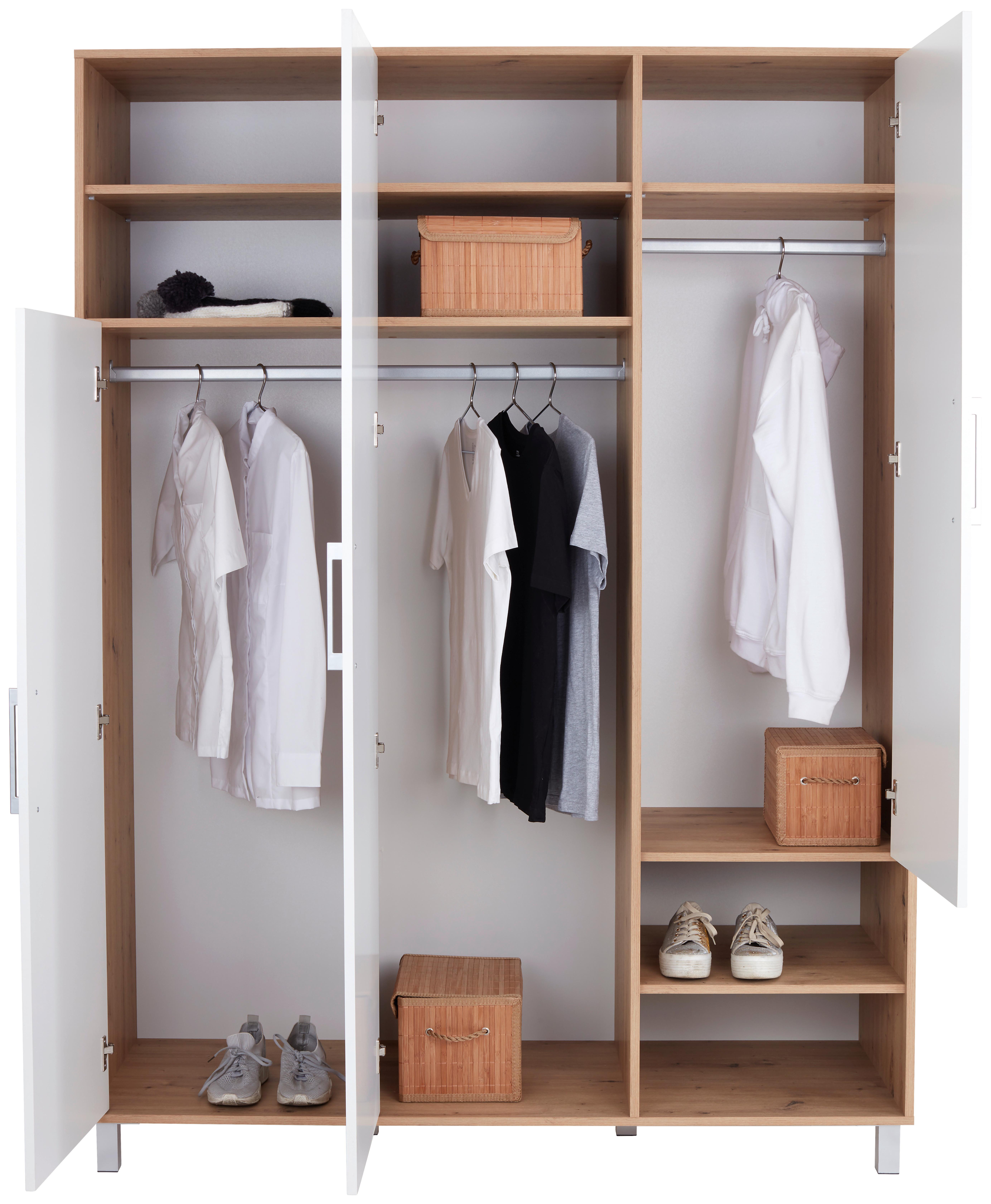 Kleiderschrank Mit Fächern 147cm Box, Weiß/eiche Dekor - Eichefarben/Weiß, MODERN, Holzwerkstoff (147/205/55cm) - Ondega