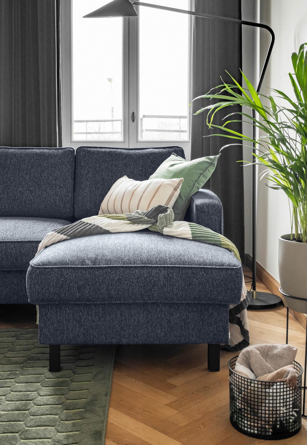 Ecksofa Molly Dunkelblau S: 228x148 cm - Schwarz/Dunkelblau, Textil (228/148cm) - MID.YOU