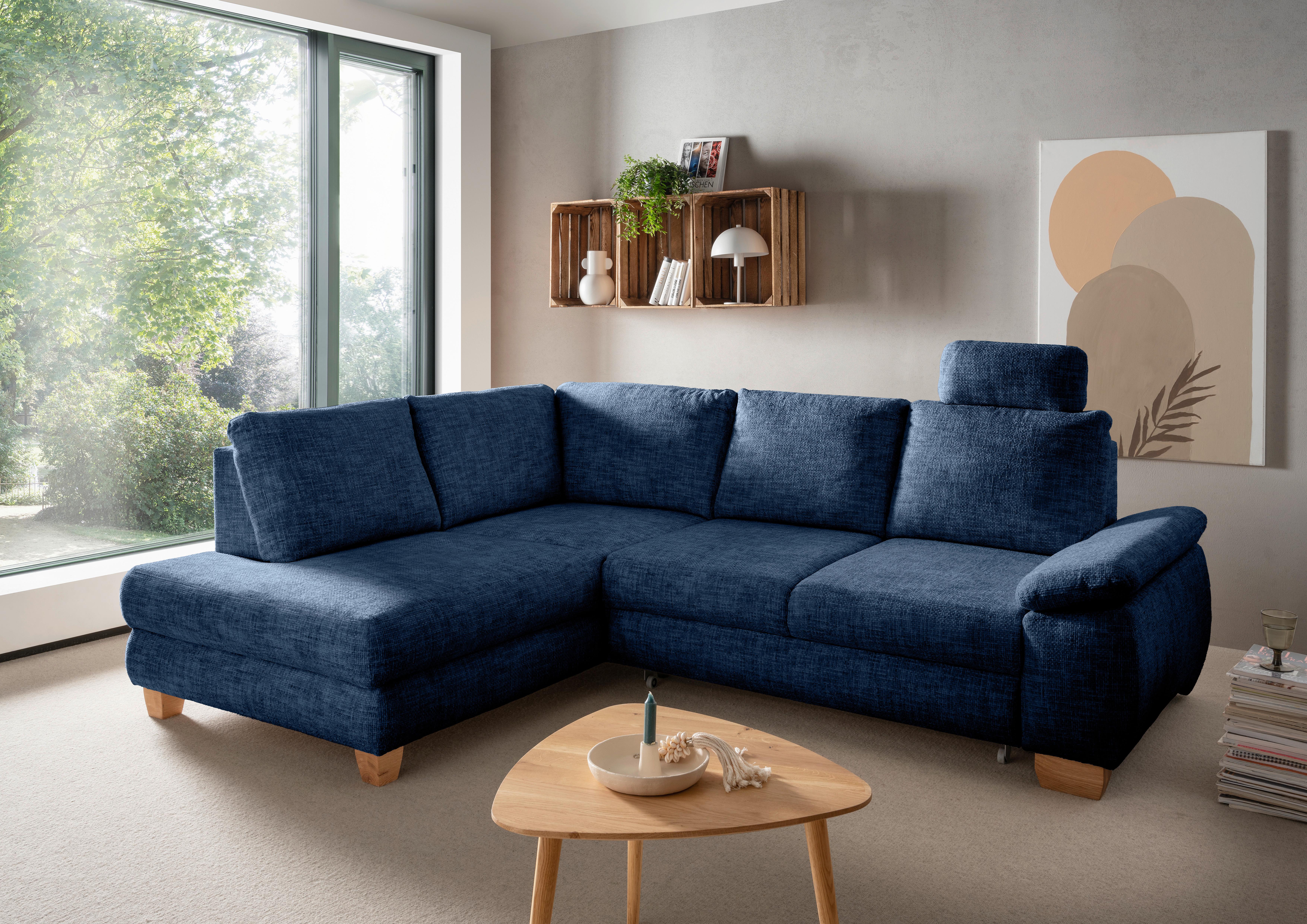 Eckschlafsofa Positano, Blau S: 206x265 Cm - Wildeiche/Blau, MODERN, Textil (206/265cm) - Livetastic