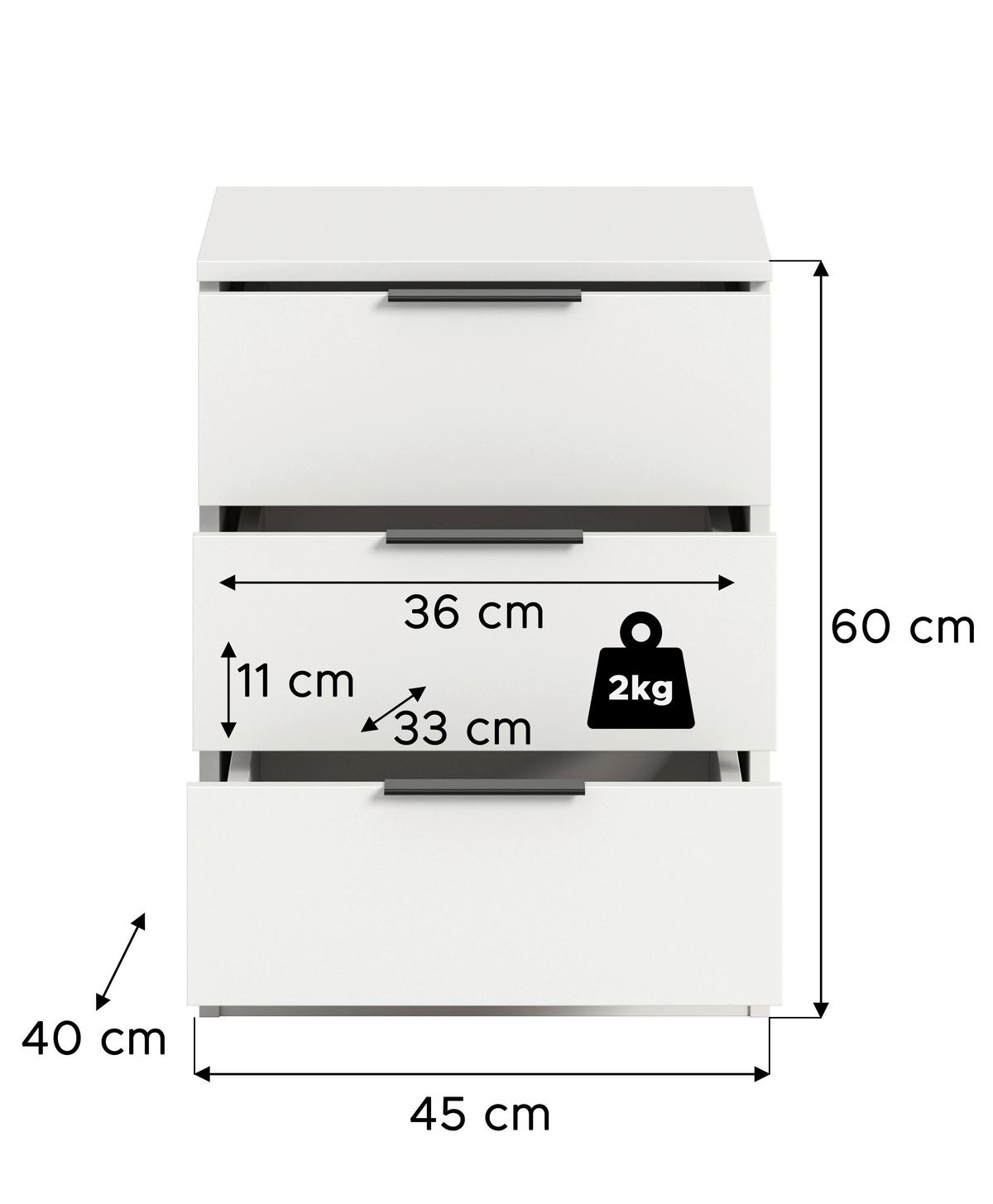 Nachtkästchen Kopenhagen, Weiß B: 45 cm - Schwarz/Weiß, MODERN, Holzwerkstoff (45/60/40cm) - MID.YOU