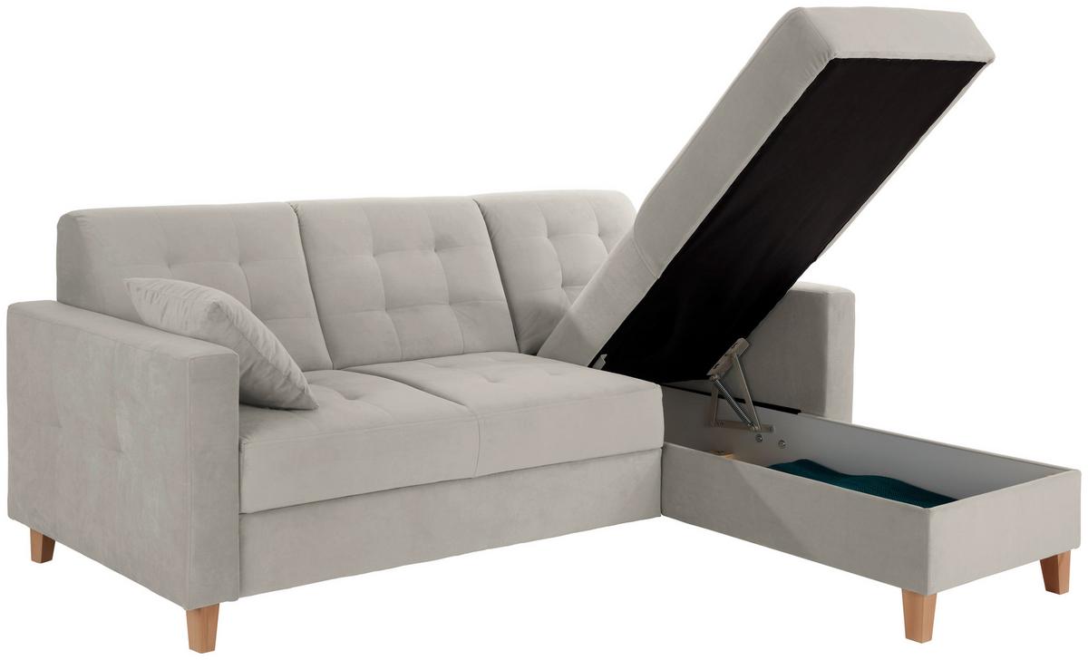 Rohová sedačka BERGEN, obojstranná, svetlosivý zamat - prírodná farba/svetlosivá, Design, drevo/textil (231/160cm) - Luca Bessoni