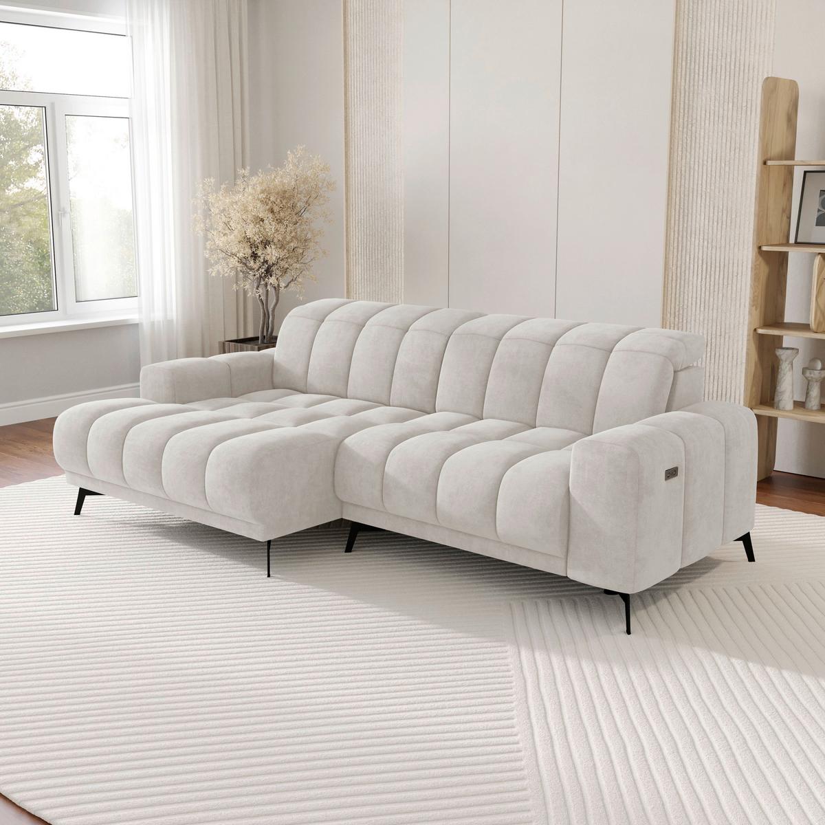 Rohová sedačka LAYA, levá, krémová tkanina MEMPHIS - krémová, Moderní, textil (155/250cm) - Premium Living