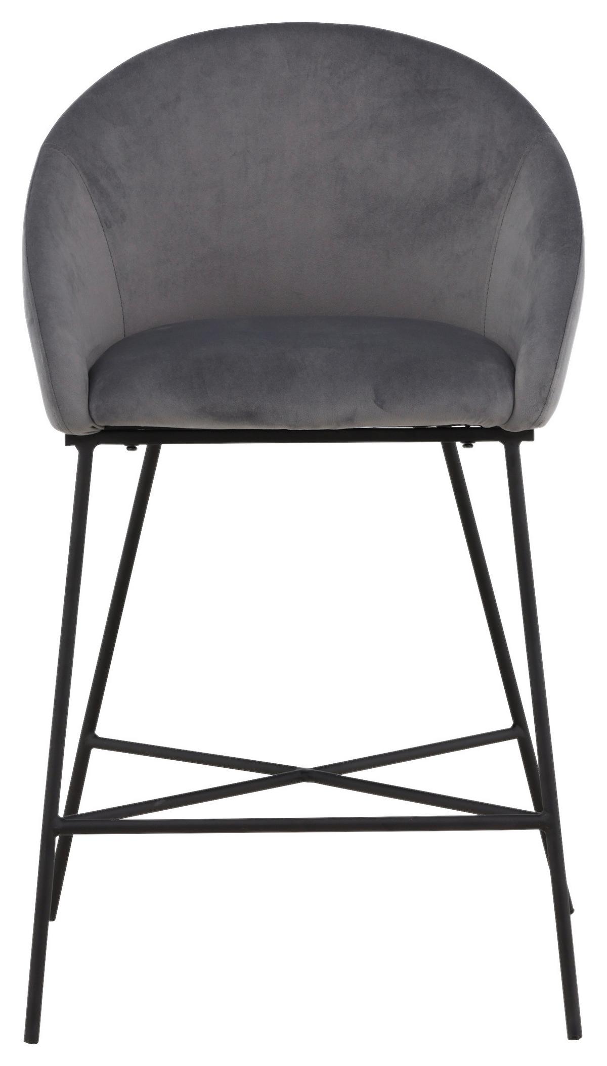 Barhocker Velvet - Dunkelgrau/Schwarz, Design, Textil/Metall (58,5/97/57cm) - Livetastic