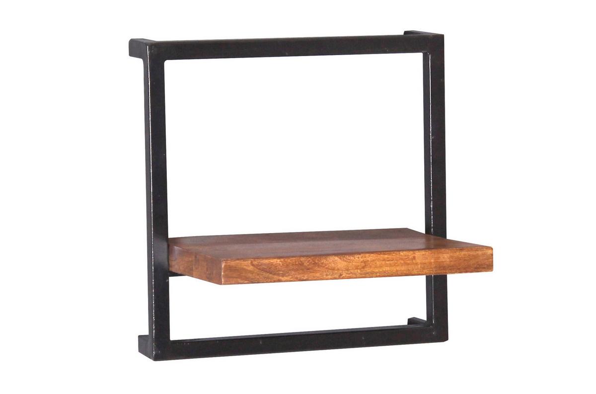 Wandregal Mangoholz/Schwarz B: 35cm - Schwarz/Naturfarben, Design, Holz/Metall (35/35/25cm) - MID.YOU