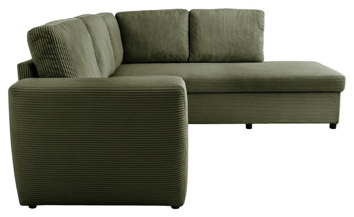 Ecksofa mit Schlaffunktion Toulouse Cord kaki, 224x206cm - Khaki/Schwarz, Trend, Holz/Holzwerkstoff (224/206cm)