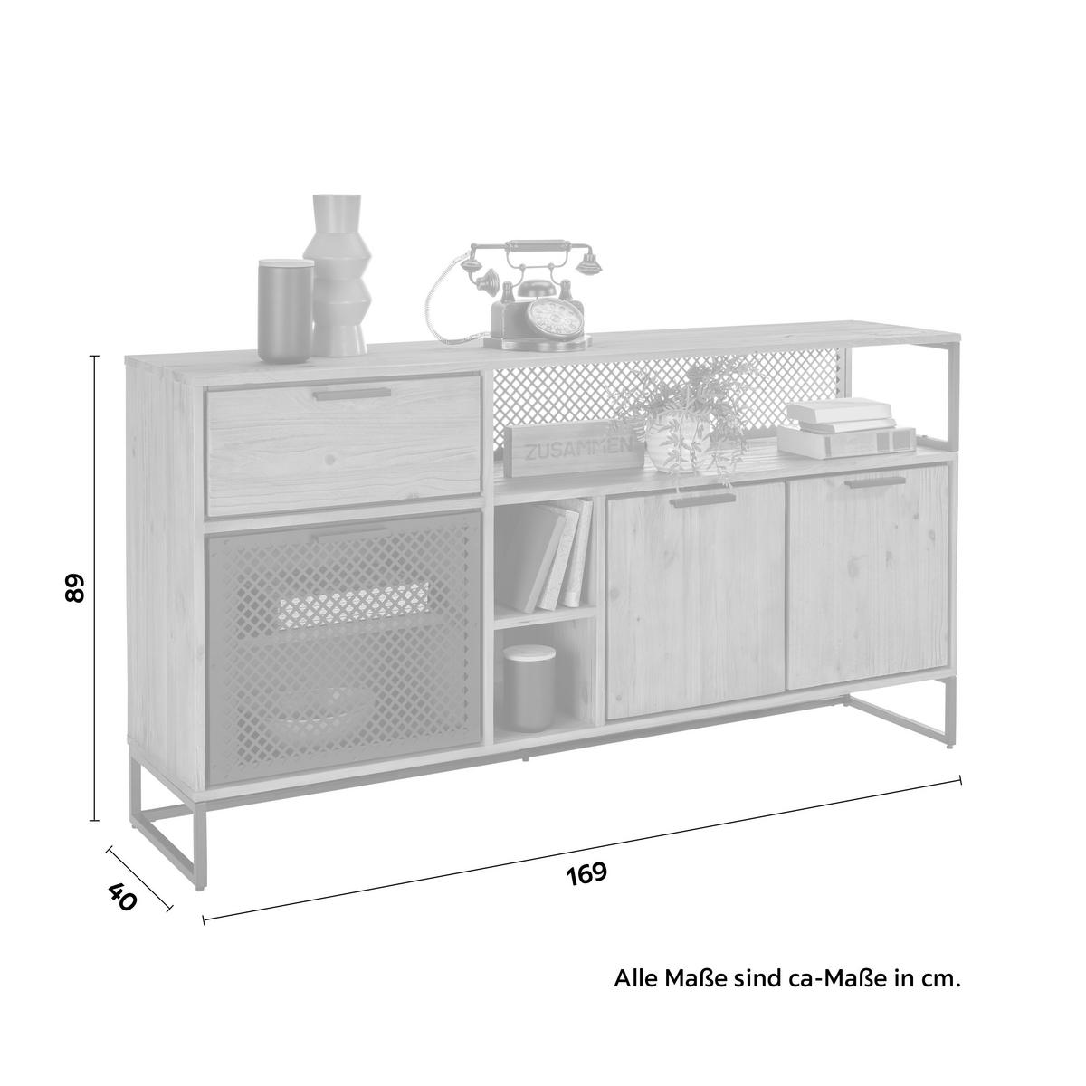 ŠIROKÁ KOMODA RUSTY - přírodní barvy/antracitová, Moderní, kov/dřevo (169/89/40cm) - Zandiara