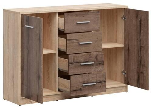 Kommode Nepo Plus Chest Of Drawers - Eichefarben/Schwarz, Design, Holzwerkstoff (118,5/84/34cm)