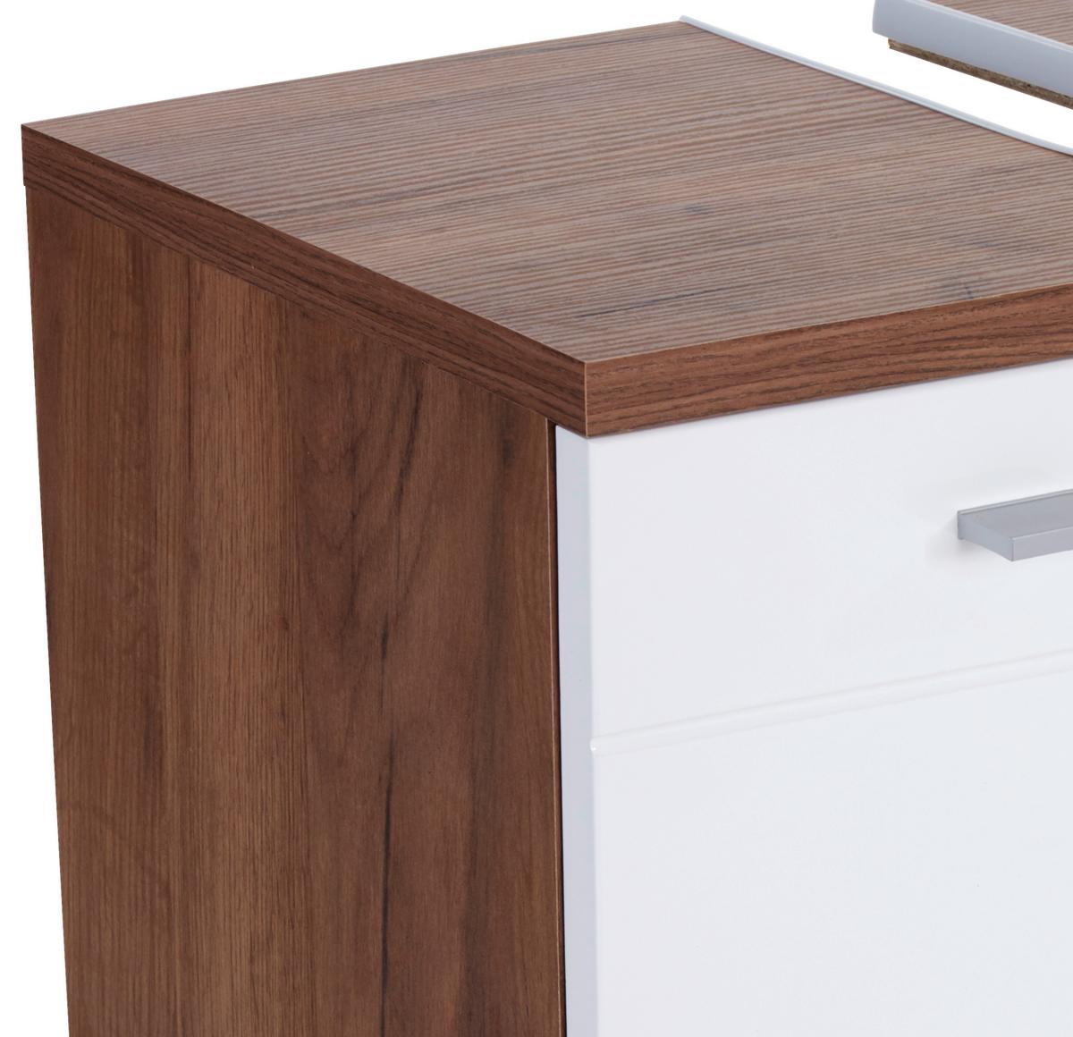 Waschbeckenunterschrank Bari B: 70cm, Weiß + Eiche Dekor - Eichefarben/Alufarben, KONVENTIONELL, Holzwerkstoff/Kunststoff (70/60/32cm)