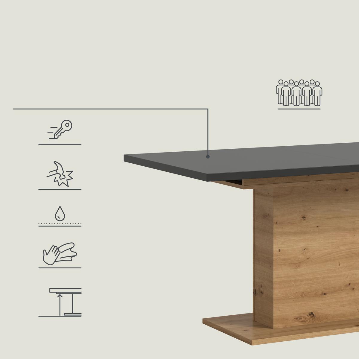 JEDÁLENSKÝ STÔL MARLON 150 AZ - sivá/dub artisan, Konventionell, kompozitné drevo (150-190/90/76cm) - MID.YOU