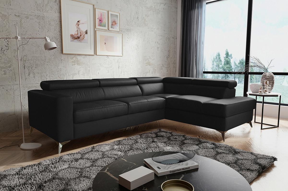 Ecksofa Mondo, Schwarz S: 286x208 Cm - Chromfarben/Schwarz, Design, Leder/Textil (286/208cm) - Livetastic