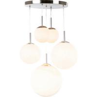 Hängeleuchte Balla H: 90 Cm 5-Flammig, Mit Opalglas-Kugeln - Opal/Nickelfarben, Basics, Glas/Metall (50/90cm) - Globo