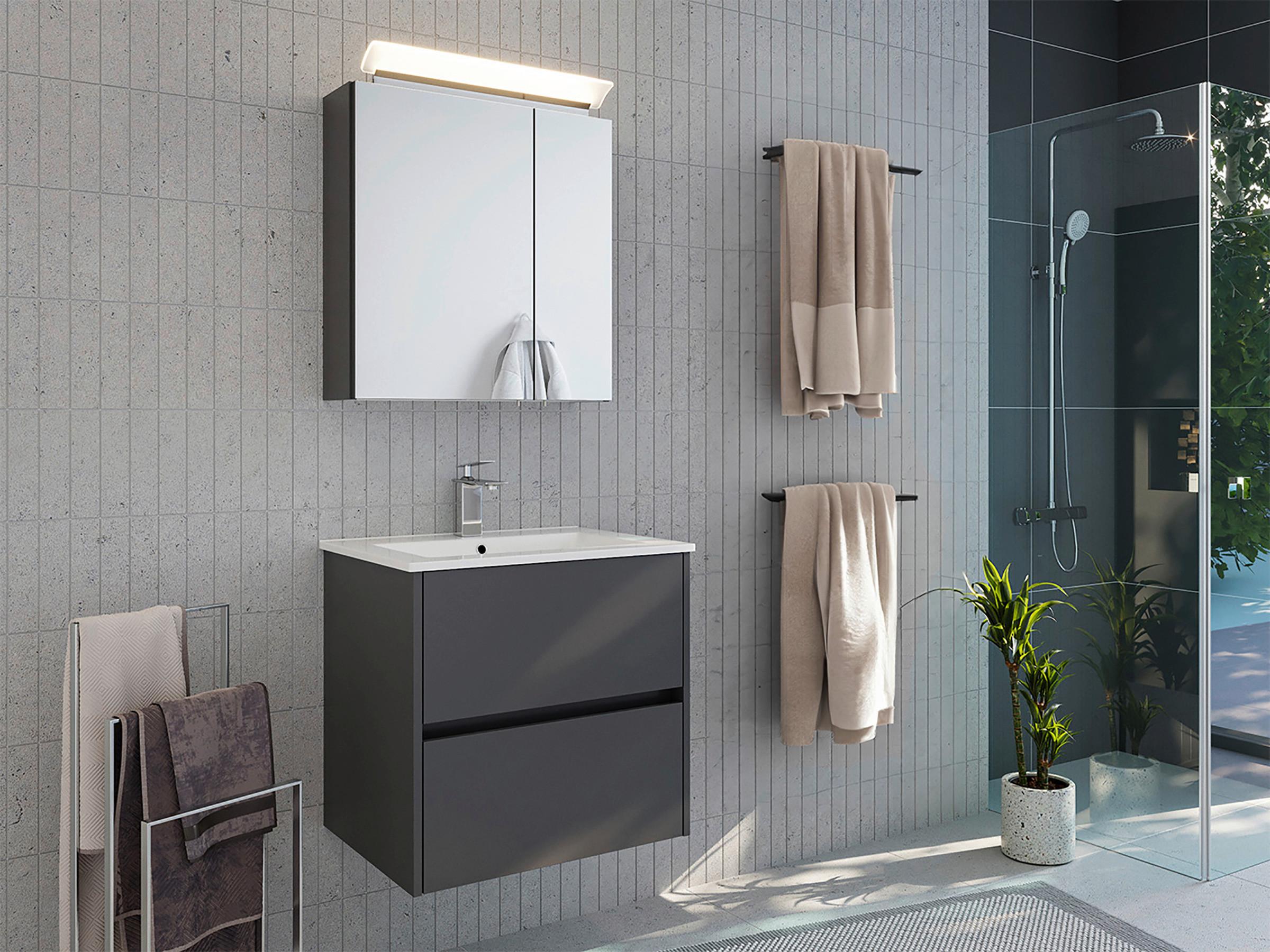 Badezimmer Limes Graphitfarben B: 60cm - Graphitfarben/Weiß, Basics, Keramik/Holzwerkstoff (60cm) - MID.YOU