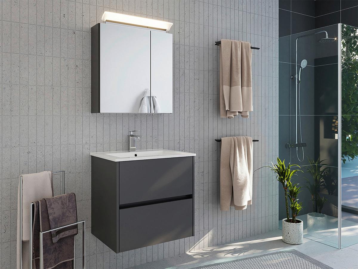 Badezimmer Limes Graphitfarben B: 60cm - Graphitfarben/Weiß, Basics, Keramik/Holzwerkstoff (60cm) - MID.YOU