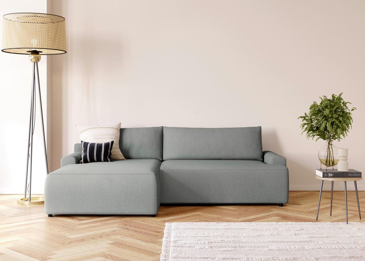 Eckschlafsofa Prag, Grau S: 167x253 cm - Schwarz/Grau, MODERN, Textil (167/253cm) - Trendmanufaktur