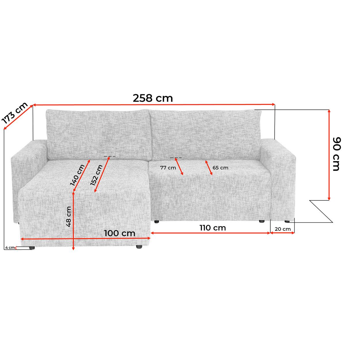 Ecksofa Dallas Boucle Schlammfarben 173x258cm - Schlammfarben/Schwarz, MODERN, Holz/Kunststoff (173/258cm)