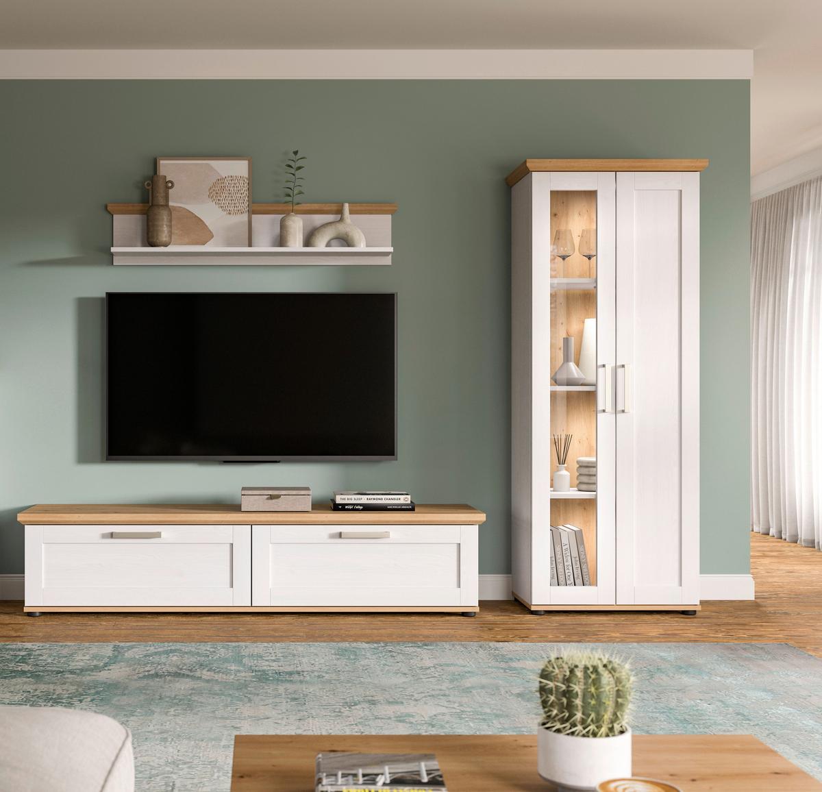 Wohnwand Verona Lärchefarben /Eiche Dekor B: 240cm - Lärchefarben/Schwarz, Design, Holzwerkstoff (240/161/40cm) - Livetastic