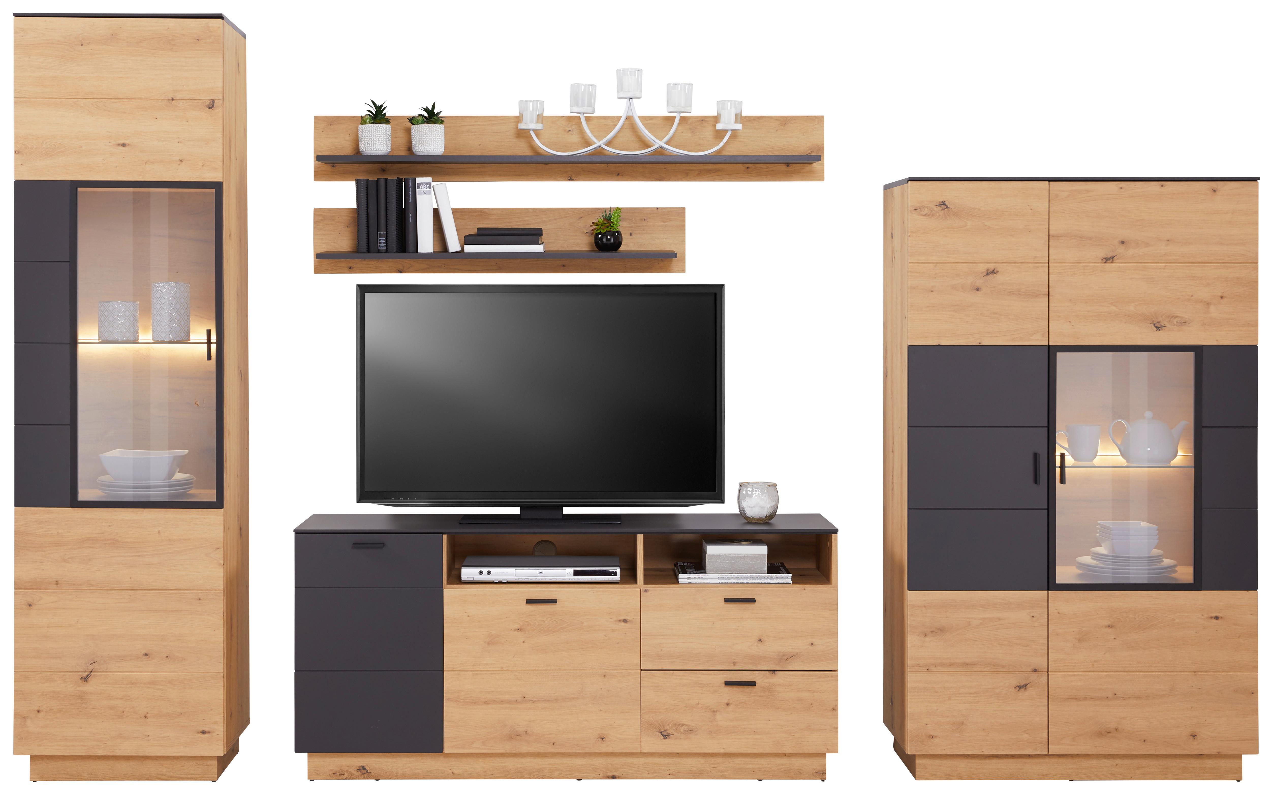 Wohnkombination Modern 5 -Teilig. Tonale 6, Eiche Dekor/Grau - MODERN (296,3/207,6/40cm)