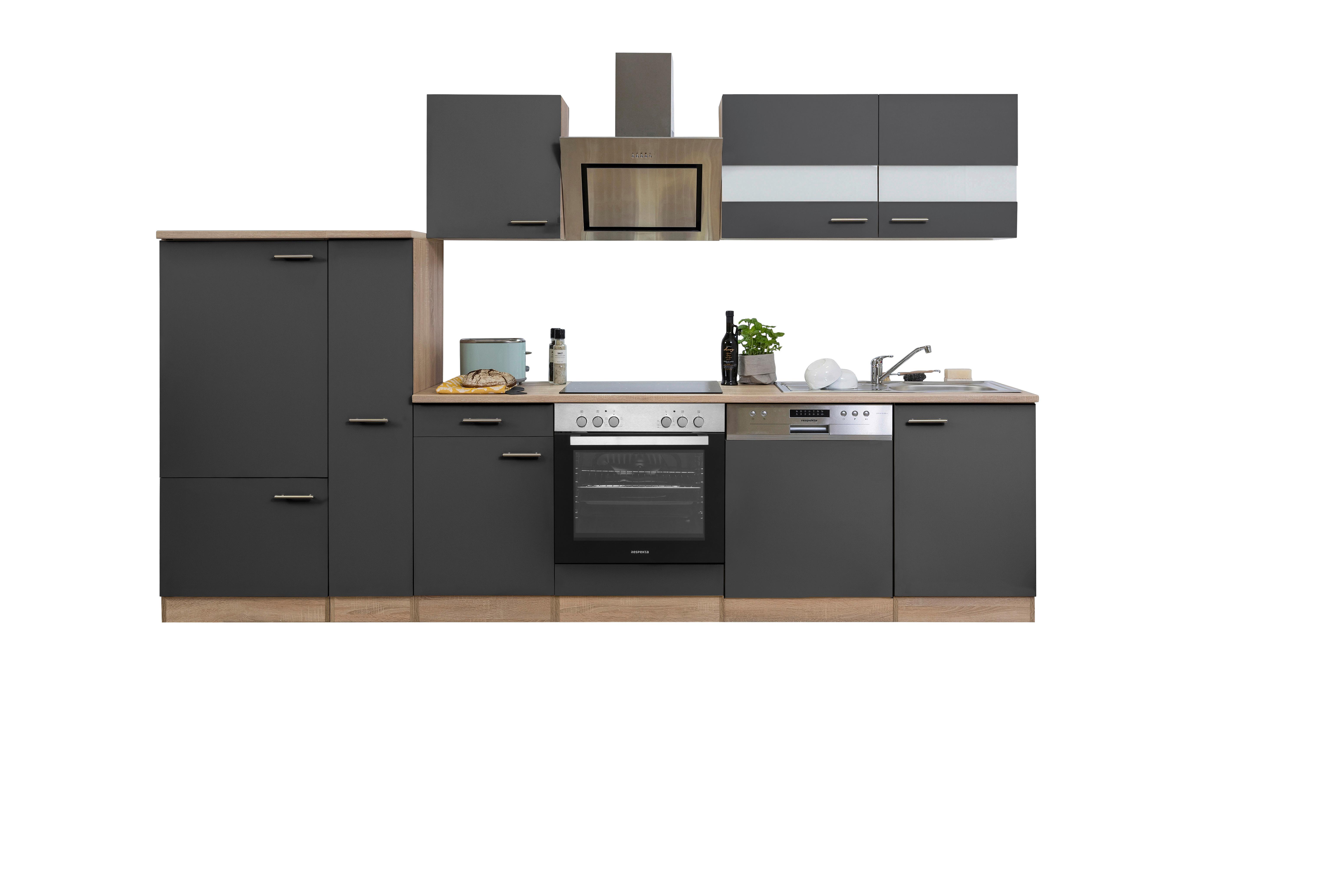 Küchenblock Merle Küchenblock 310 cm - Eichefarben/Grau, Basics, Holzwerkstoff (310cm) - Respekta