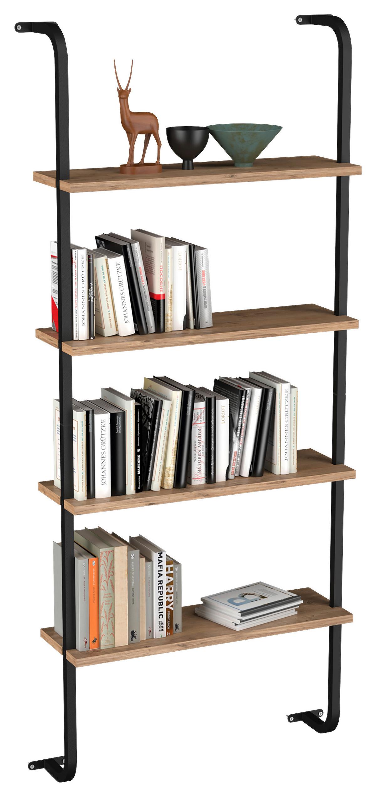 Wandregal Insasi Schwarz Honigeiche Dekor - Honigeiche/Schwarz, Design, Holzwerkstoff/Metall (64/150/20cm) - MID.YOU