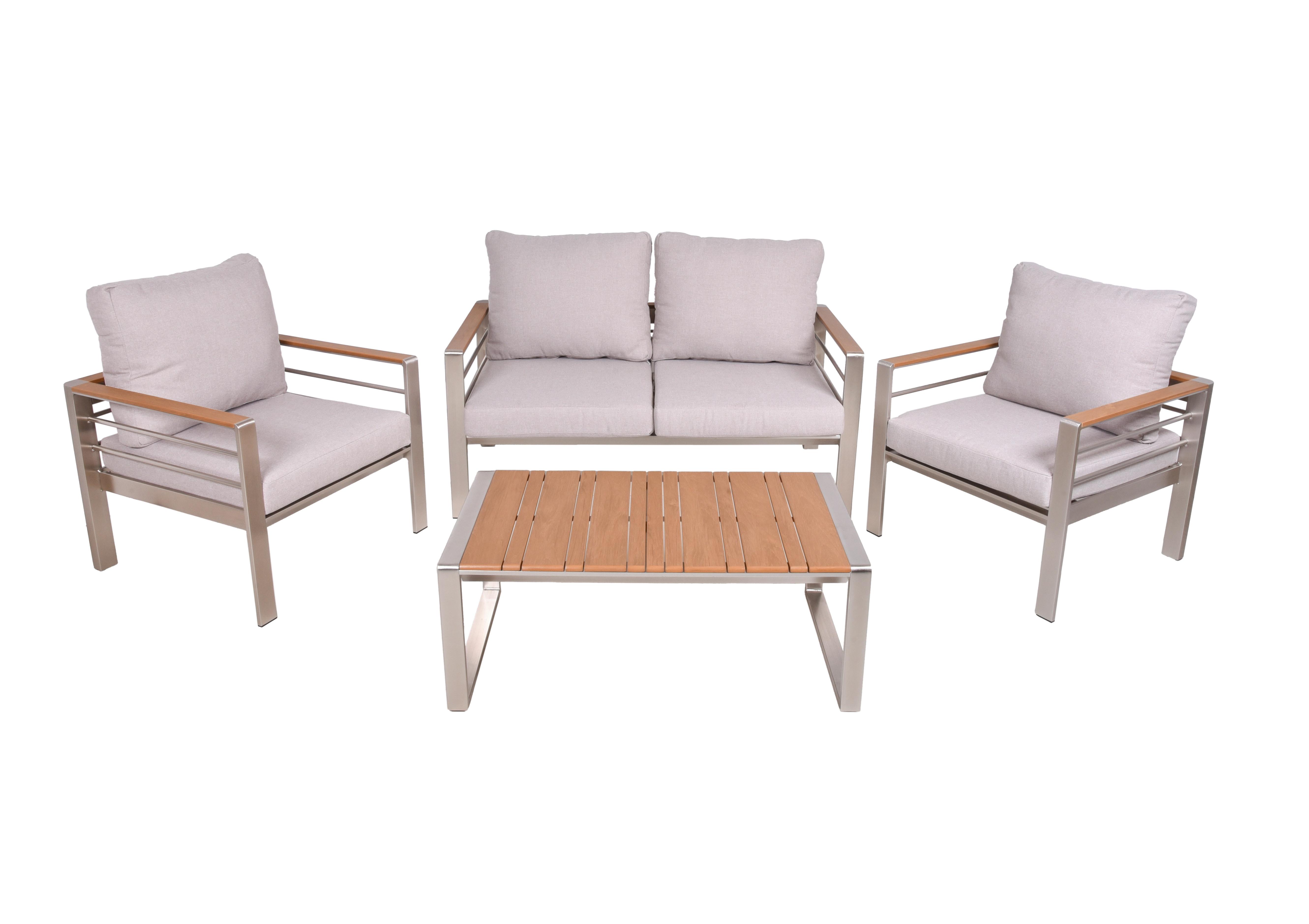 Loungegarnitur 4-tlg Florence Metall/kunststoff Mit Kissen - Champagner/Silberfarben, MODERN, Kunststoff/Metall - Gardenson