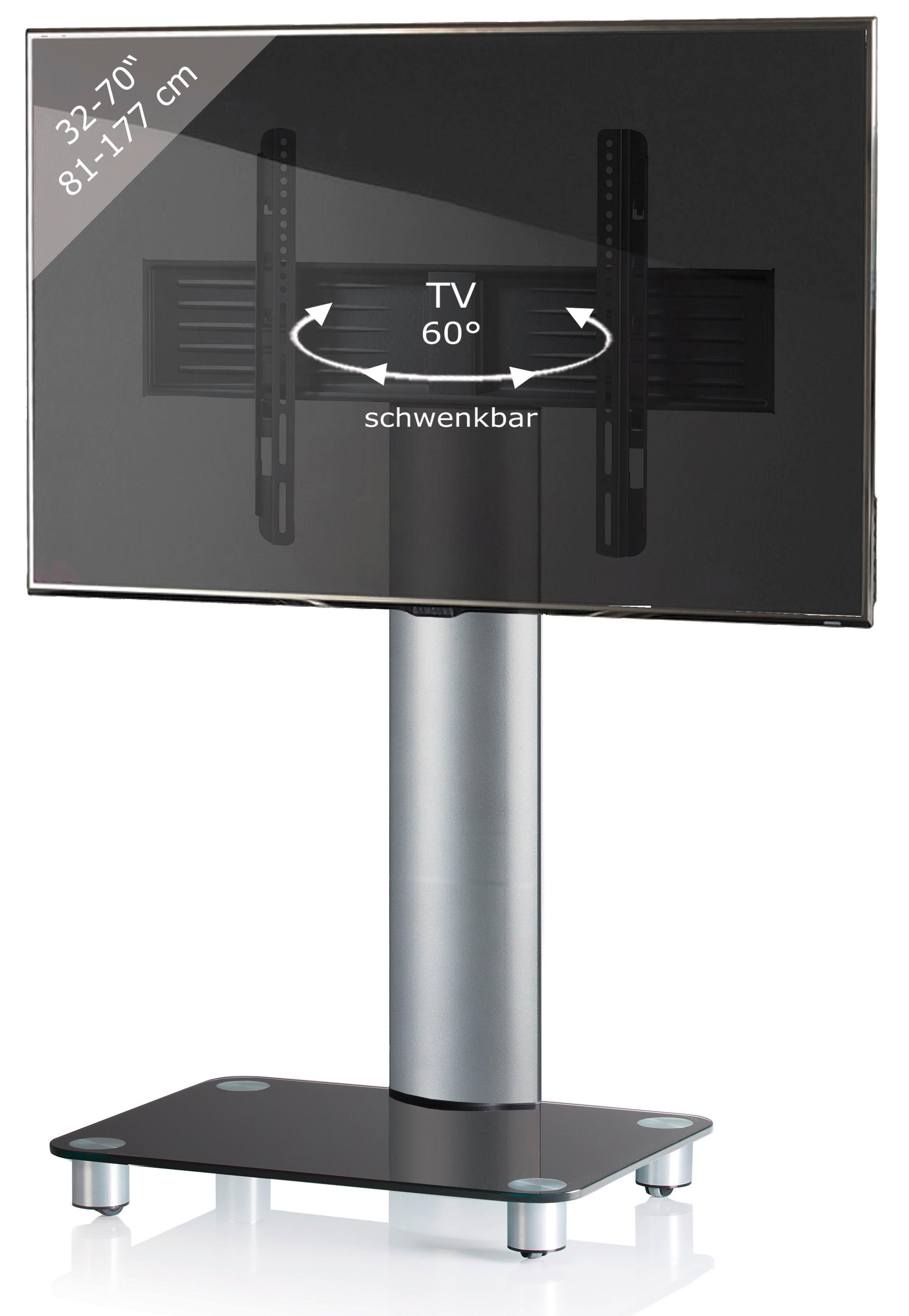 TV-Rack Bis 70" Schwenkbar mit Rollen Tosal Max. 30 Kg - Silberfarben/Schwarz, KONVENTIONELL, Glas/Metall (60/100/44cm) - MID.YOU