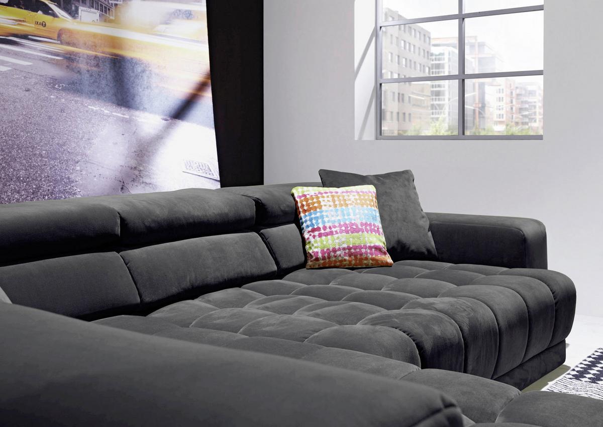 Sedacia súprava IBA, ľavá, antracitová, bez funkcií - chrómová/tyrkysová, Lifestyle, textil (222/323cm)