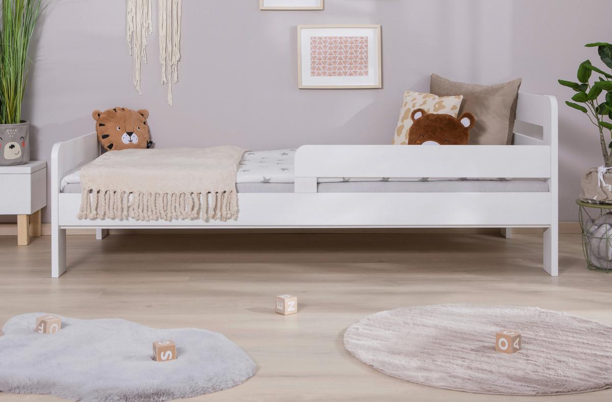 Bett Bennet Weiß Inkl. Matratze, Rollrost, 90x200 Cm - Weiß/Naturfarben, MODERN, Holz/Textil (90/200cm) - MID.YOU
