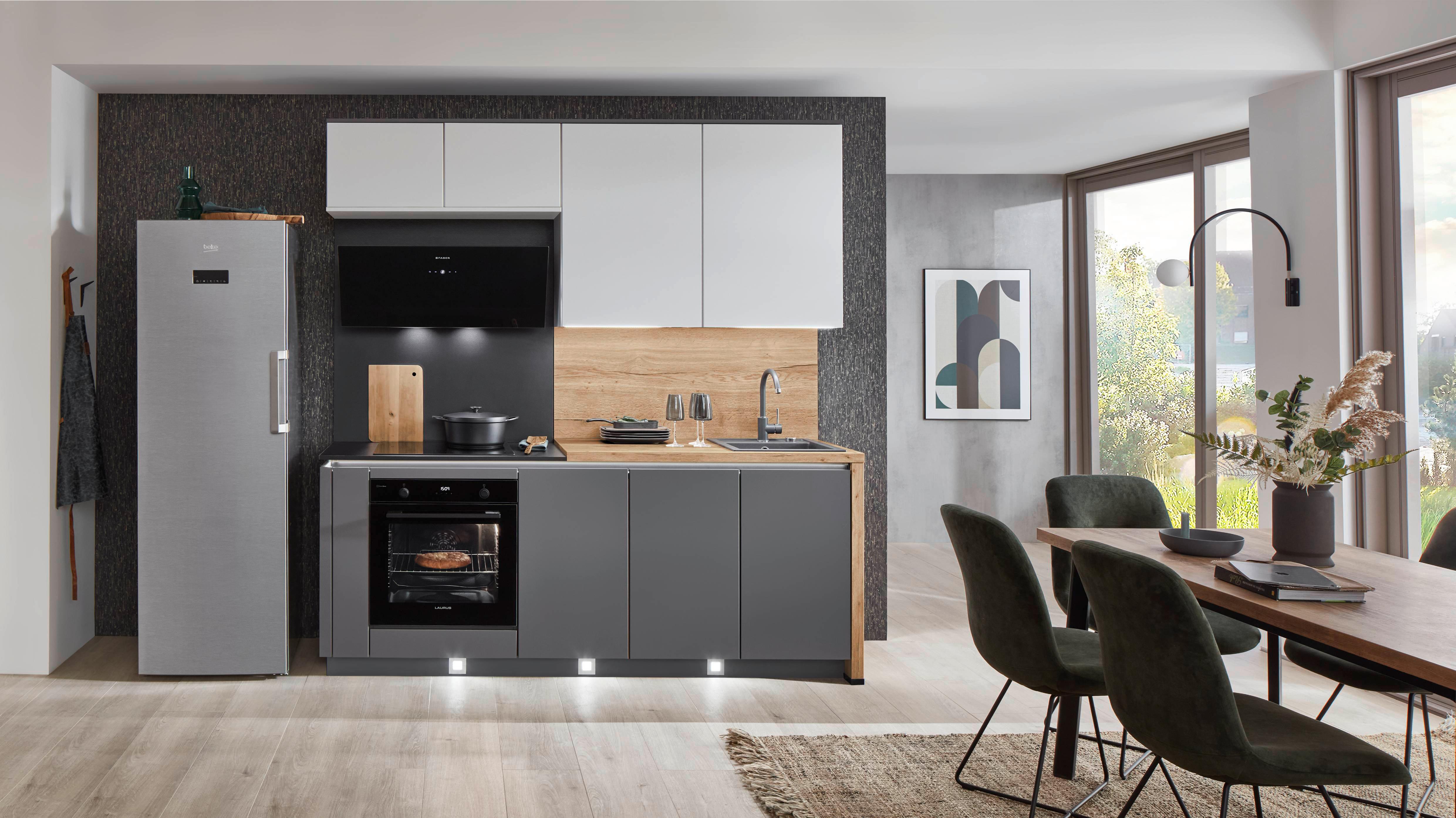 Küchenblock Toronto - Schieferfarben/Eichefarben, Design, Holzwerkstoff (220cm) - Vertico