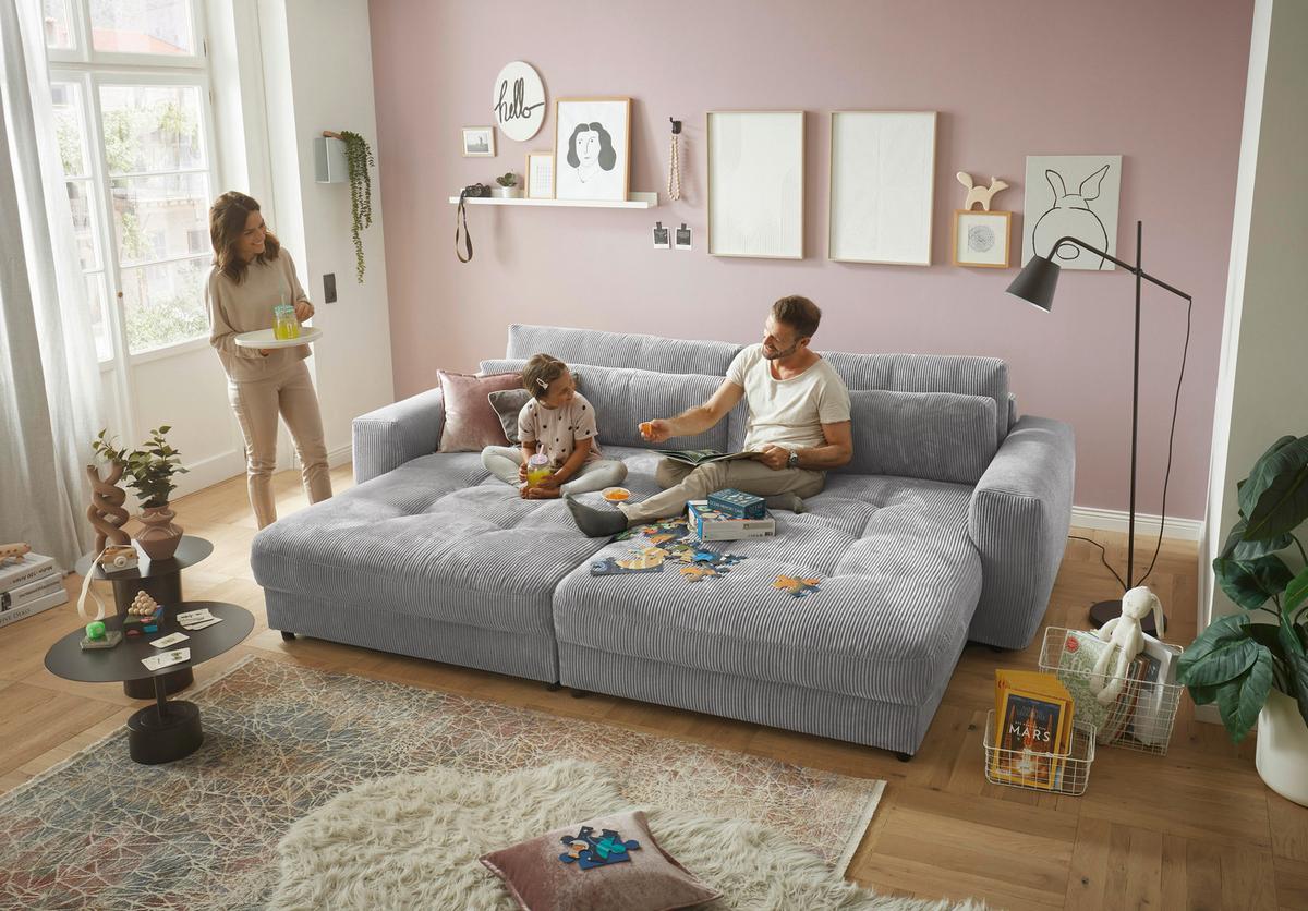 Mega pohovka LOVESEAT sv. sivá - čierna/svetlosivá, Konventionell, kompozitné drevo/textil (292/90/194cm) - MID.YOU
