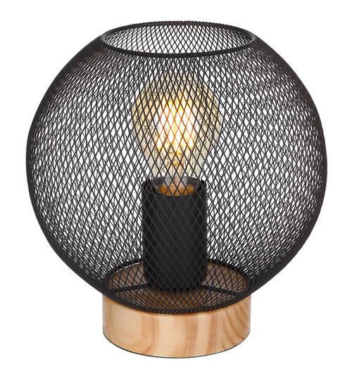 Tischlampe 15663t Schwarz Metall mit Schalter - Schwarz/Braun, Basics, Holz/Metall (20/20cm) - Globo