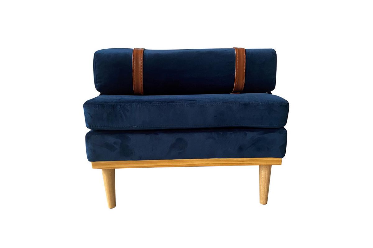 Chaiselongue Daybed Samt Blau B: 180 Cm - Blau/Naturfarben, MODERN, Textil (180/42/75cm) - Livetastic