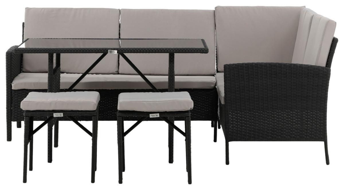 Loungegarnitur 4-Tlg Knock Kunststoff mit Kissen - Schwarz/Grau, KONVENTIONELL, Kunststoff - Gardenson