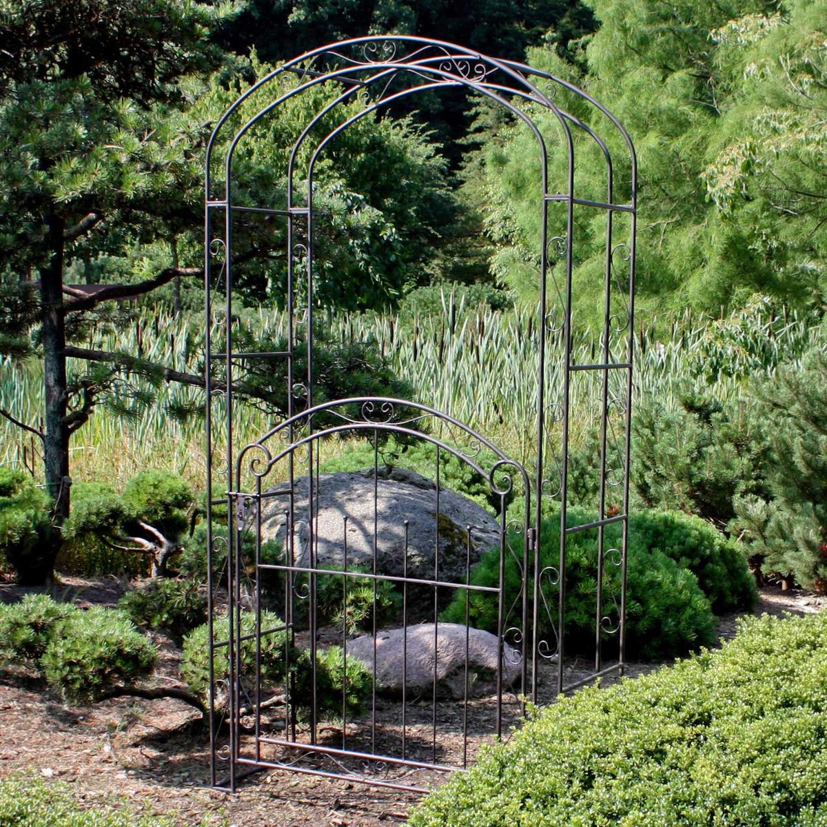 Rosenbogen mit Tür Metall Mayon BxHxT 115x215x43 cm - Rostfarben, MODERN, Metall (115/215/43cm)