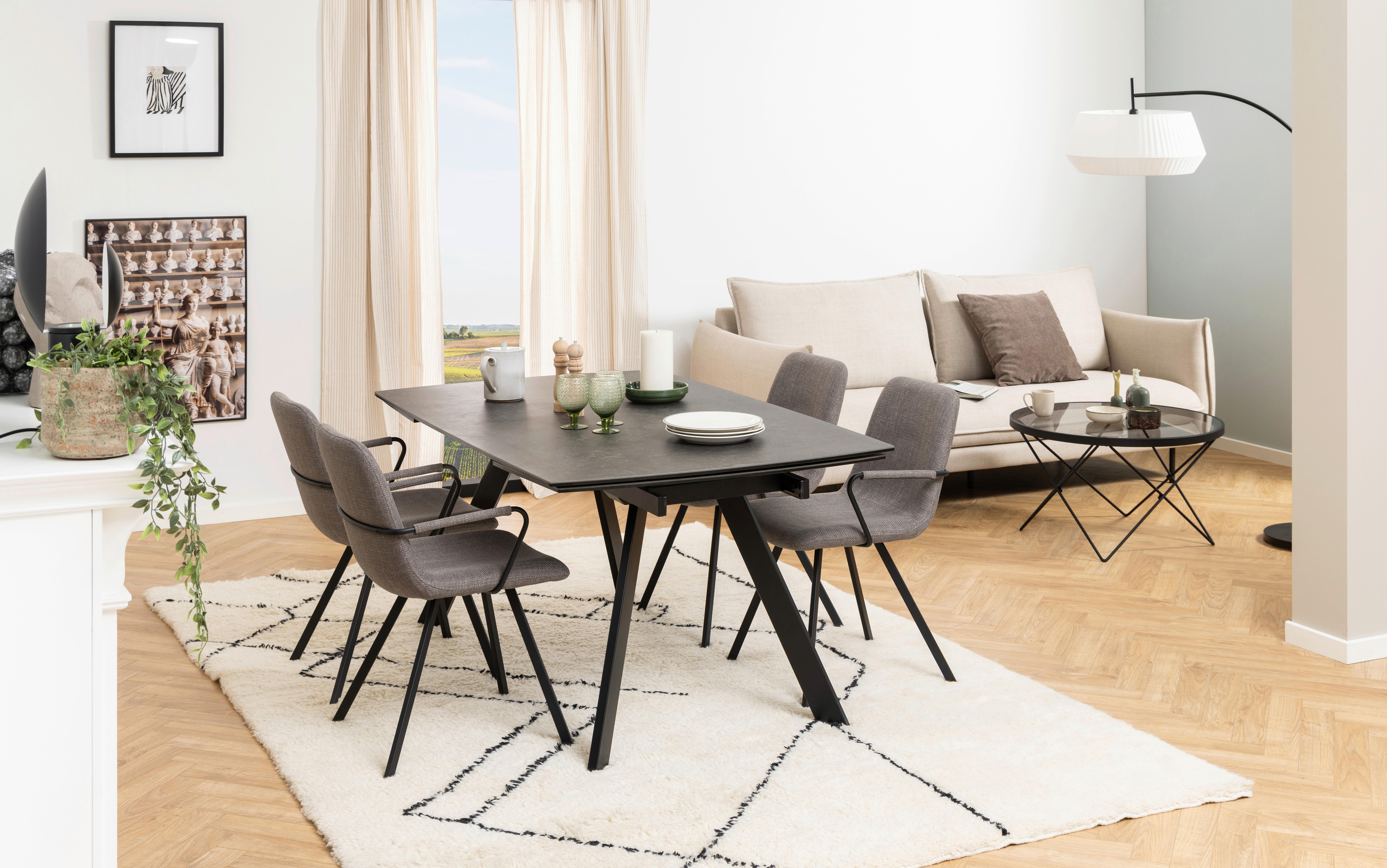 Esstisch Blackburn Schwarz L: 160 cm - Schwarz, Design, Keramik/Metall (160/97/75cm) - MID.YOU