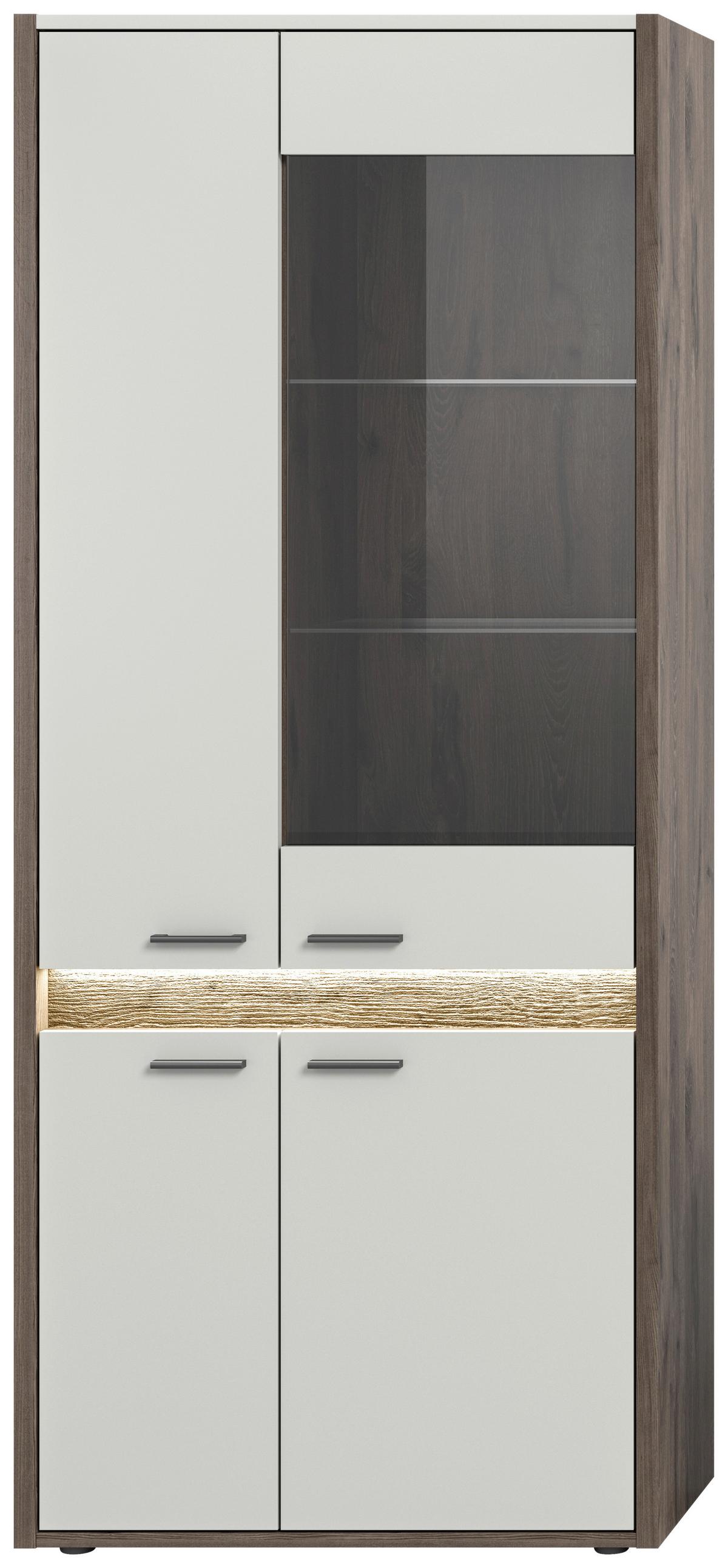 Vitrine Falcona B: 82 cm Nox Oak Dekor Hellgrau Nb - Design, Glas/Holzwerkstoff (82/198/37cm) - MID.YOU