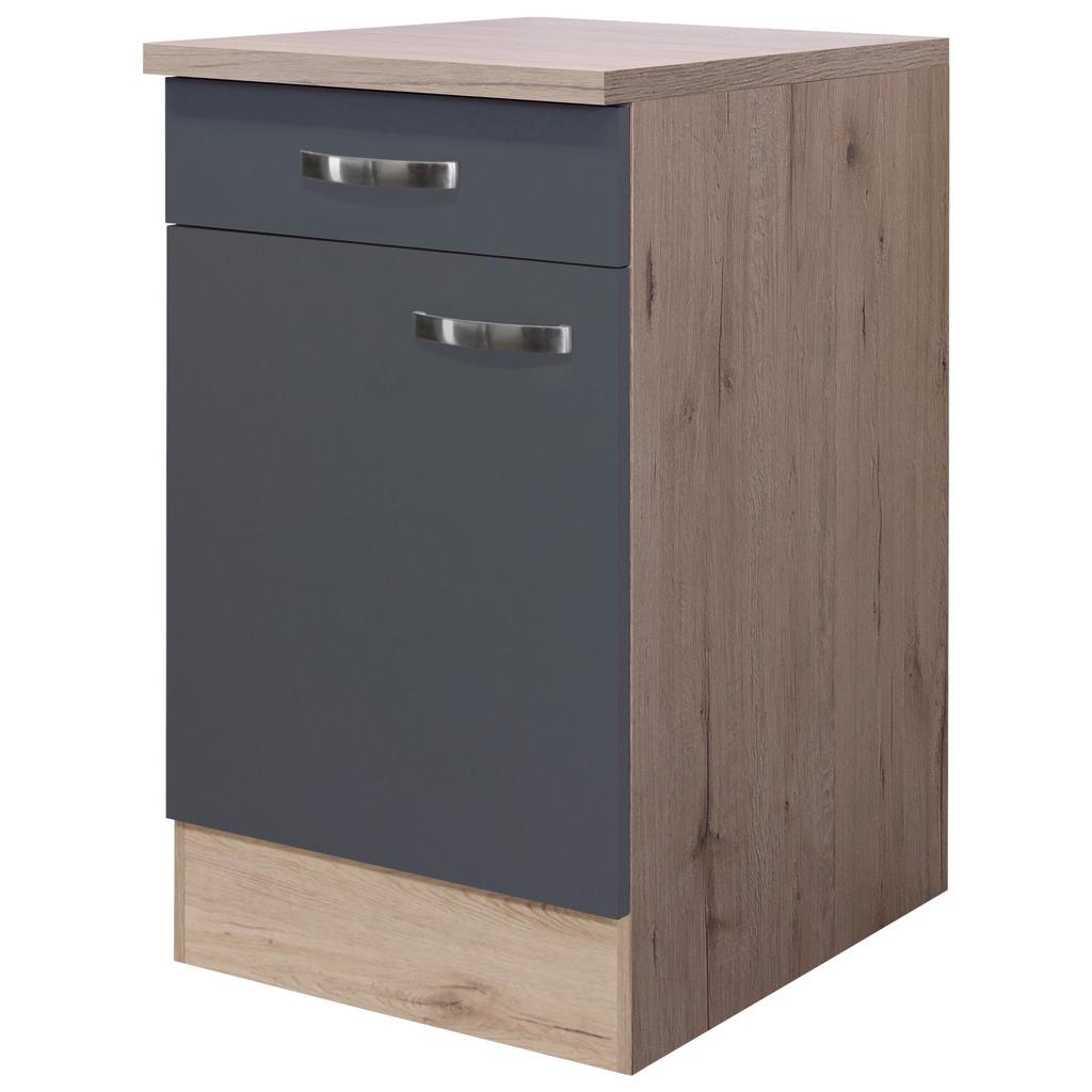 Küchenunterschrank Shadow B: 50 cm Grau/Eiche Dekor