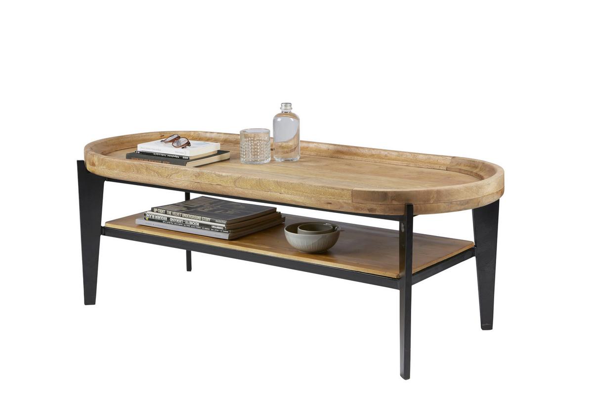 COUCHTISCH Mangoholz B: 120cm - Schwarz/Naturfarben, Design, Holz/Metall (120/50/40cm) - MID.YOU