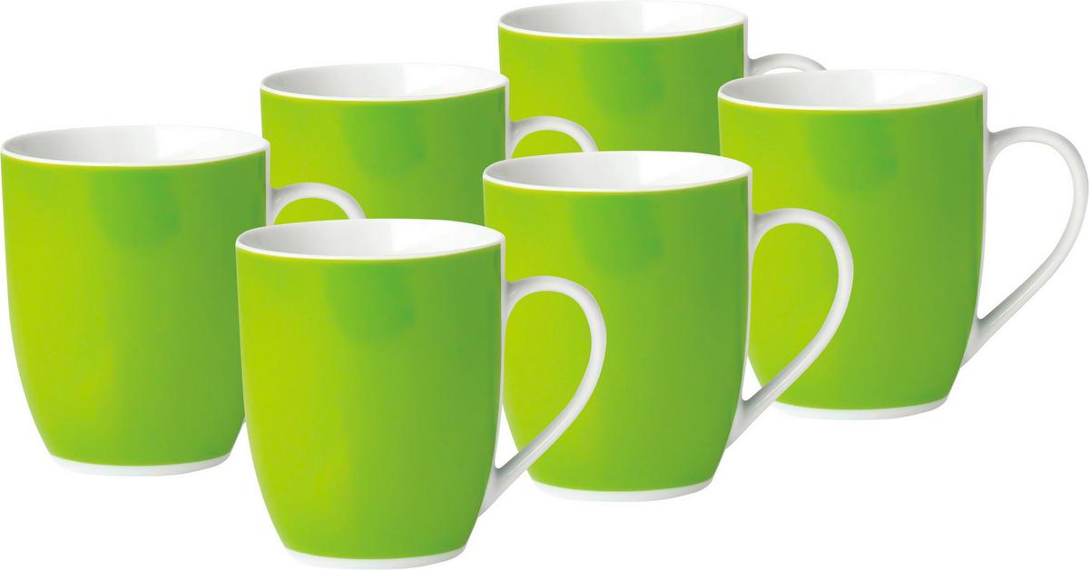 Kaffeebecherset Grün Weiß 6-teilig B: 11 cm - Weiß/Grün, Basics, Keramik (11/10/8cm) - Van Well