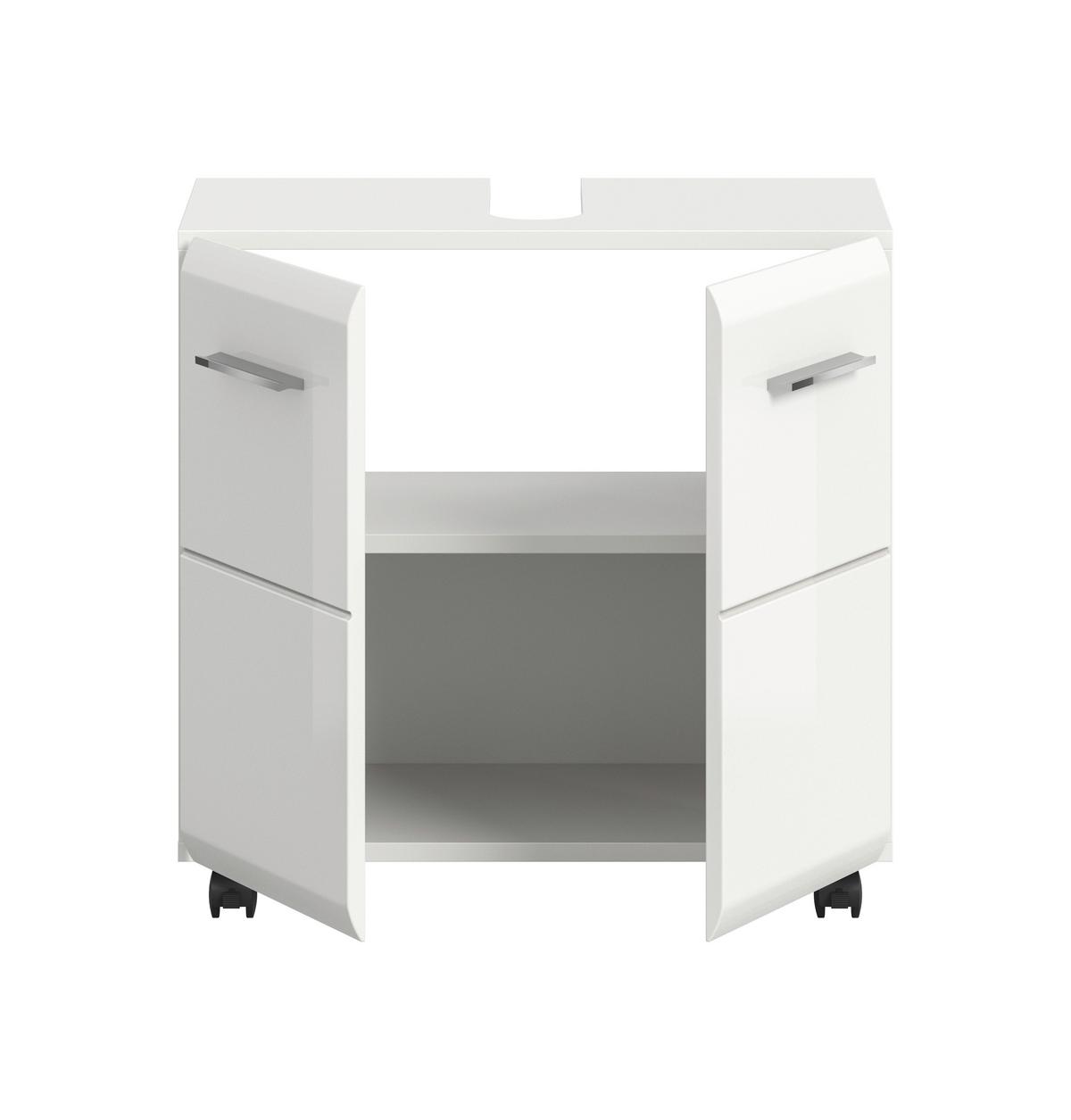 WASCHBECKENUNTERSCHRANK Ice Weiß/Weiß HG B: 60cm - Weiß Hochglanz/Schwarz, Trend, Holzwerkstoff (60/58/30cm) - MID.YOU