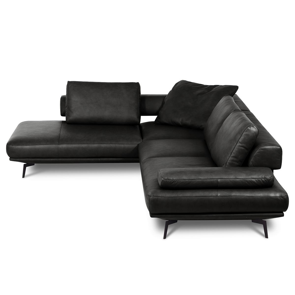 Ecksofa Como Echtleder Schwarz 237x306 - Schwarz/Grau, Design, Leder (237/306cm) - Livetastic
