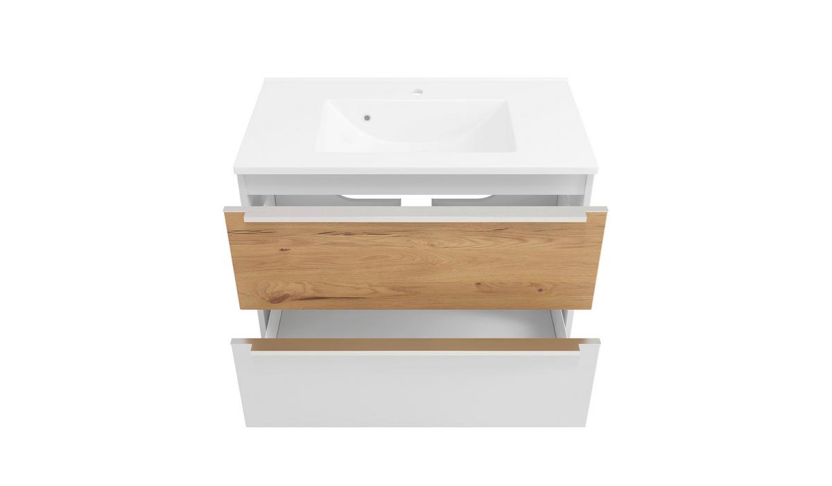 WASCHTISCHKOMBI Verona Weiß/Wildeiche B: 80cm - Wildeiche/Weiß, Trend, Holzwerkstoff/Stein (80/54/47cm) - Held