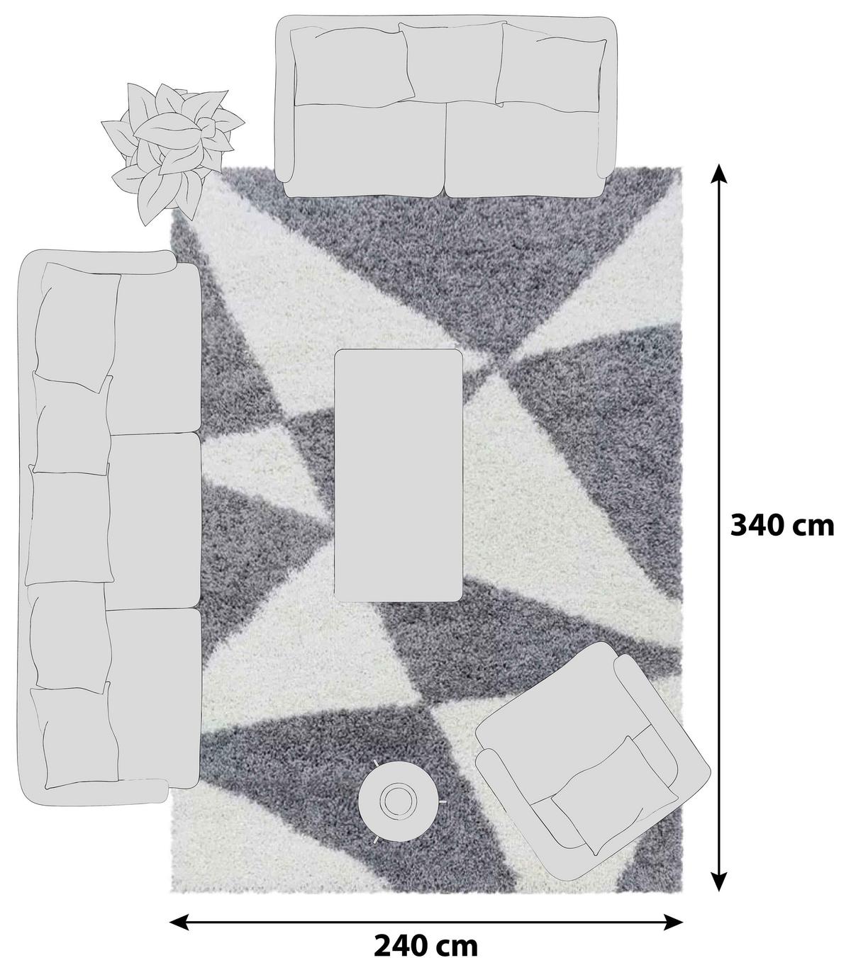 Hochflor Teppich Grau Naturfaser Tango 240x340 cm - Grau, Design, Textil (240/340cm)