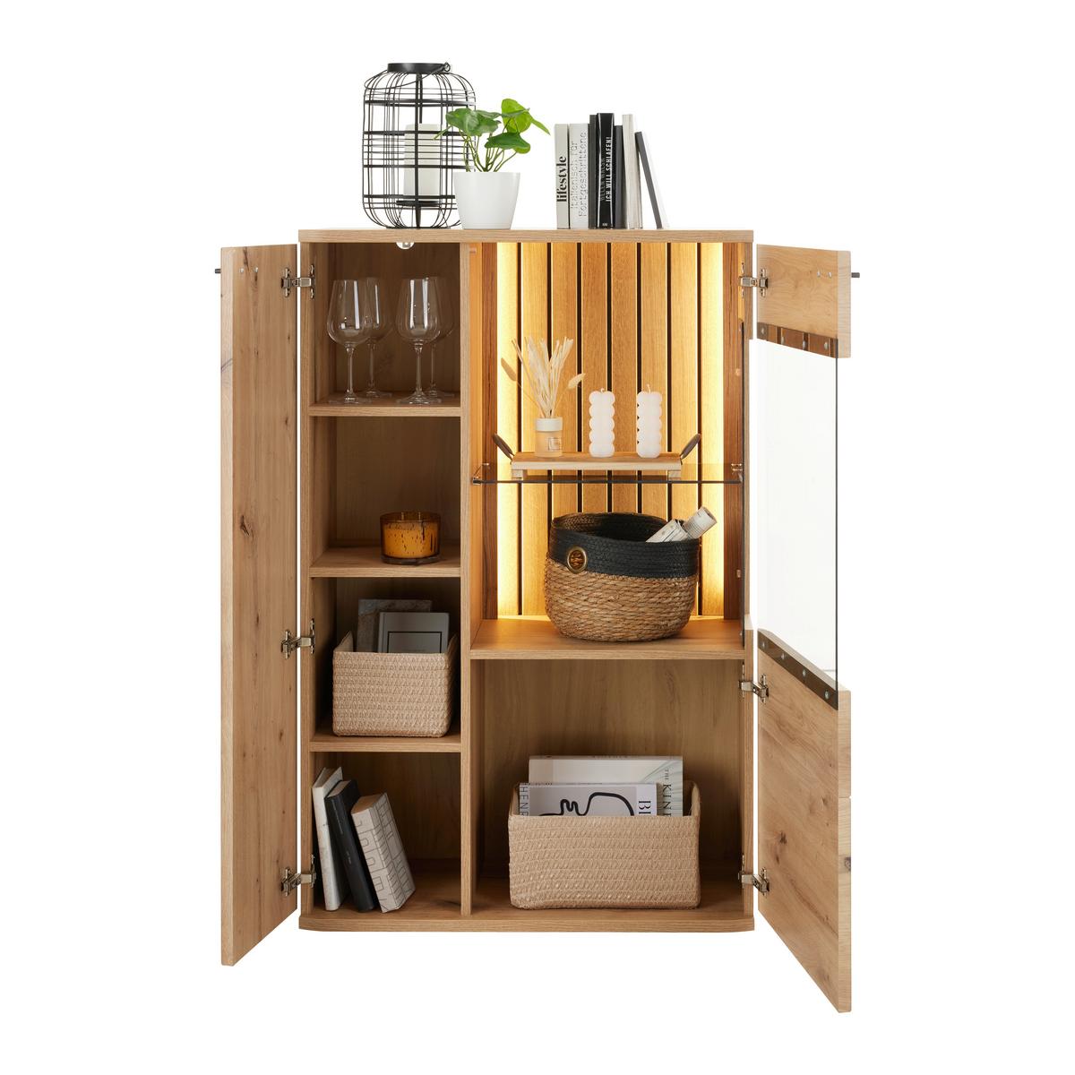 Highboard Fortuna - MODERN, Glas/Holzwerkstoff (80/124/38cm)