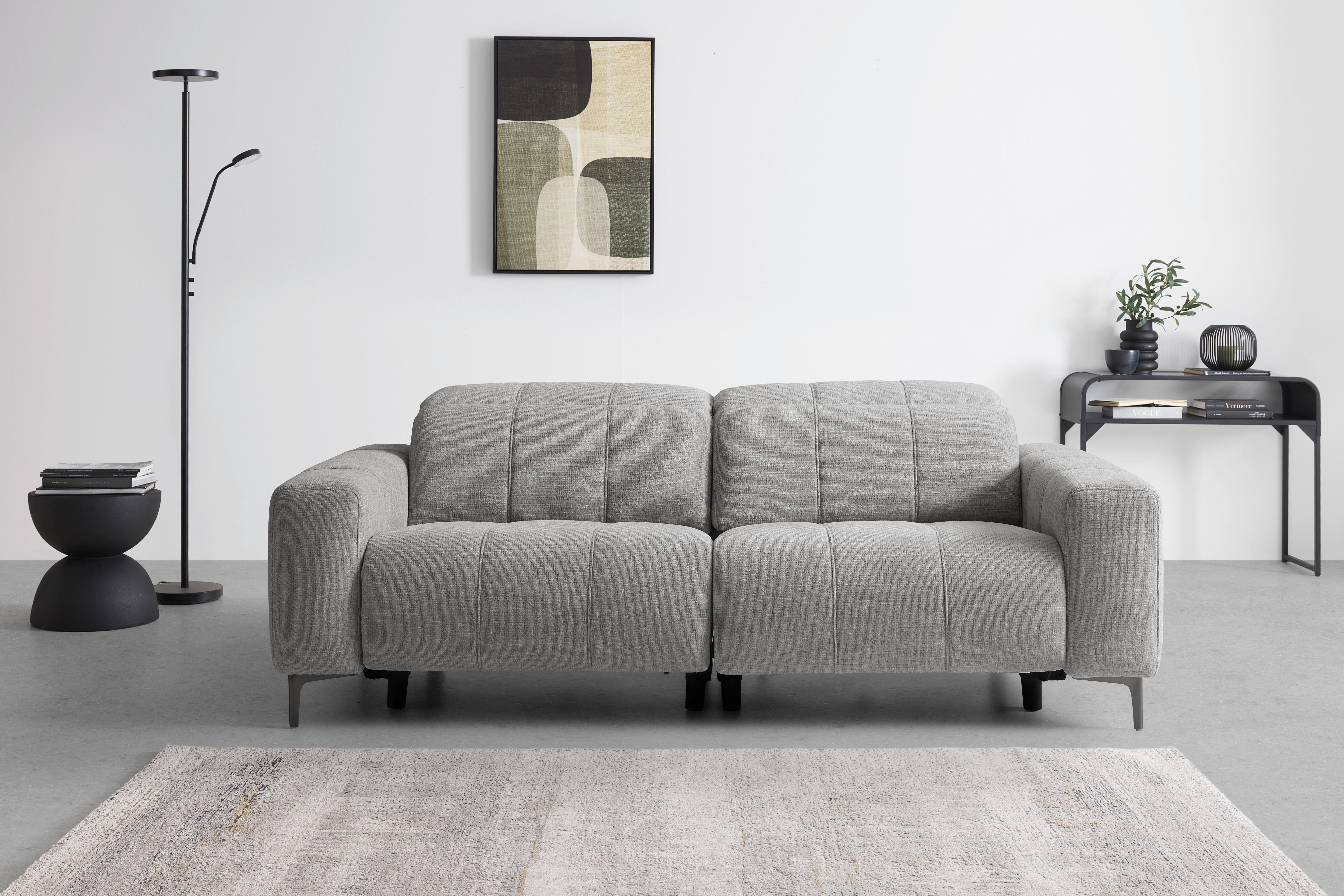 Trojmiestna pohovka ALVARO, sivý zamat, relax.funkcia - sivá/prírodná farba, Modern, kov/drevo (220/79/109cm) - Mömax