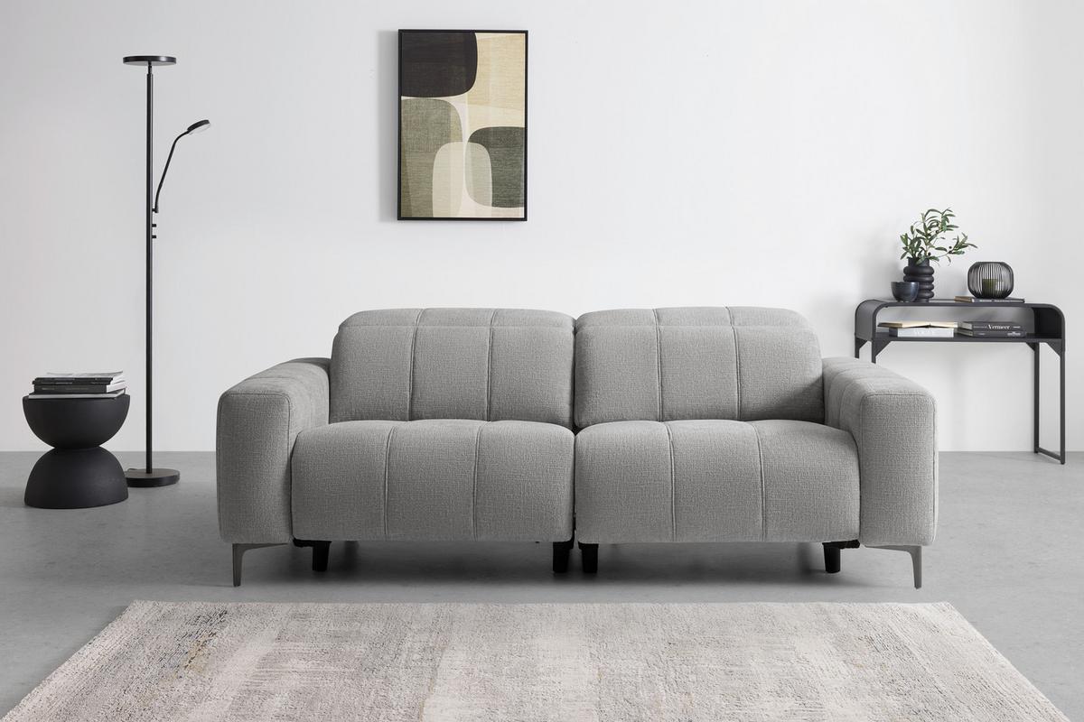 Trojmiestna pohovka ALVARO, sivý zamat, relax.funkcia - sivá/prírodná farba, Modern, kov/drevo (220/79/109cm) - Mömax