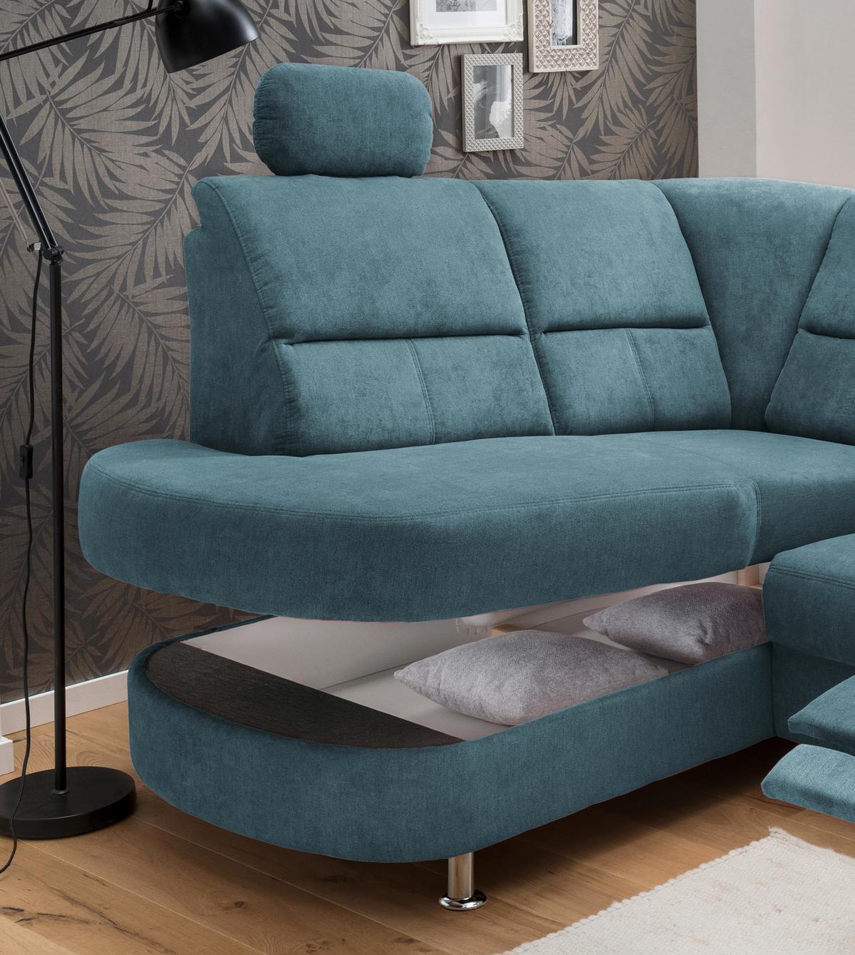 Ecksofa Parole Hellblau S:184/231 cm - Chromfarben, KONVENTIONELL, Textil (184/231cm) - Livetastic