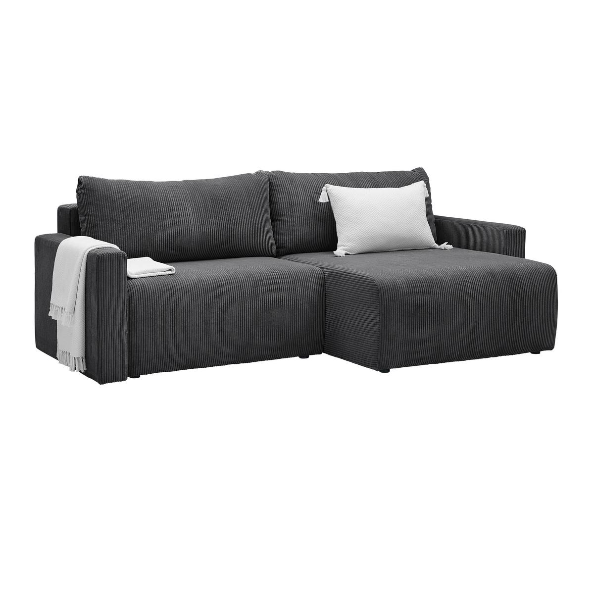 Rohová sedačka DIOS, oboustr.,antracitový manšestr - černá/antracitová, Moderní, kov/dřevo (228/91/146cm) - Based