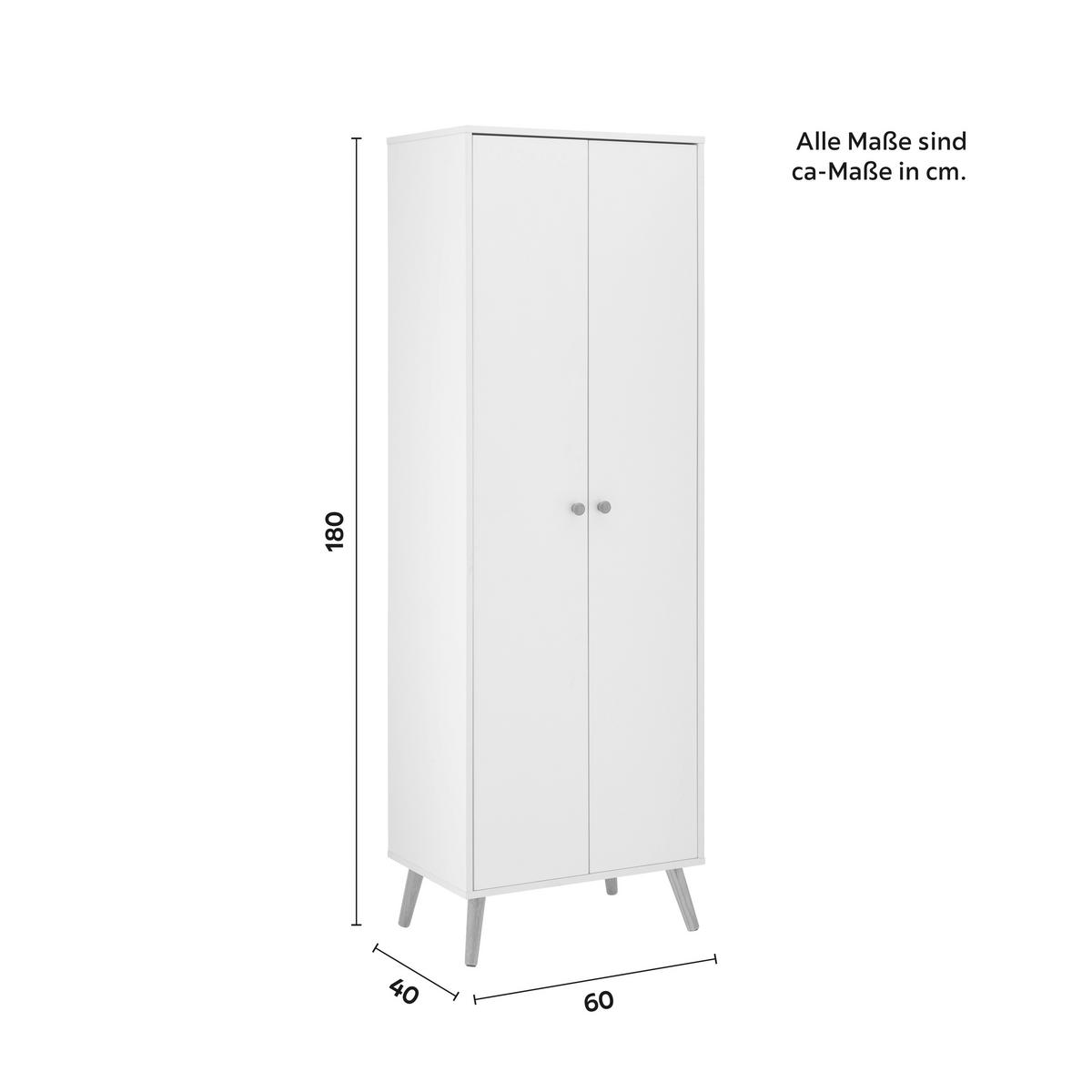 Šatní skříň LUDO bílá - bílá/přírodní barvy, Moderní, kov/dřevo (60/180/40cm) - Bessagi Home