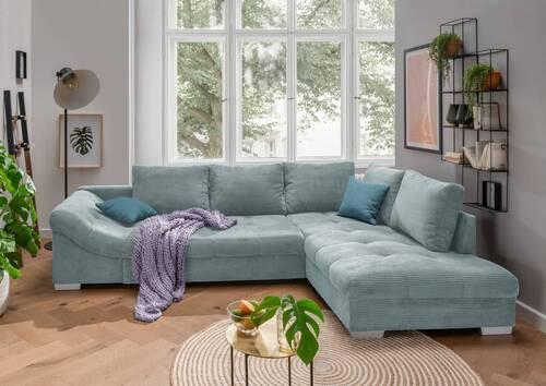 Rohová sedačka ALVITO, pravá, světle modrý manšestr - petrolej/barvy stříbra, Design, dřevo/textil (298/202cm) - MID.YOU