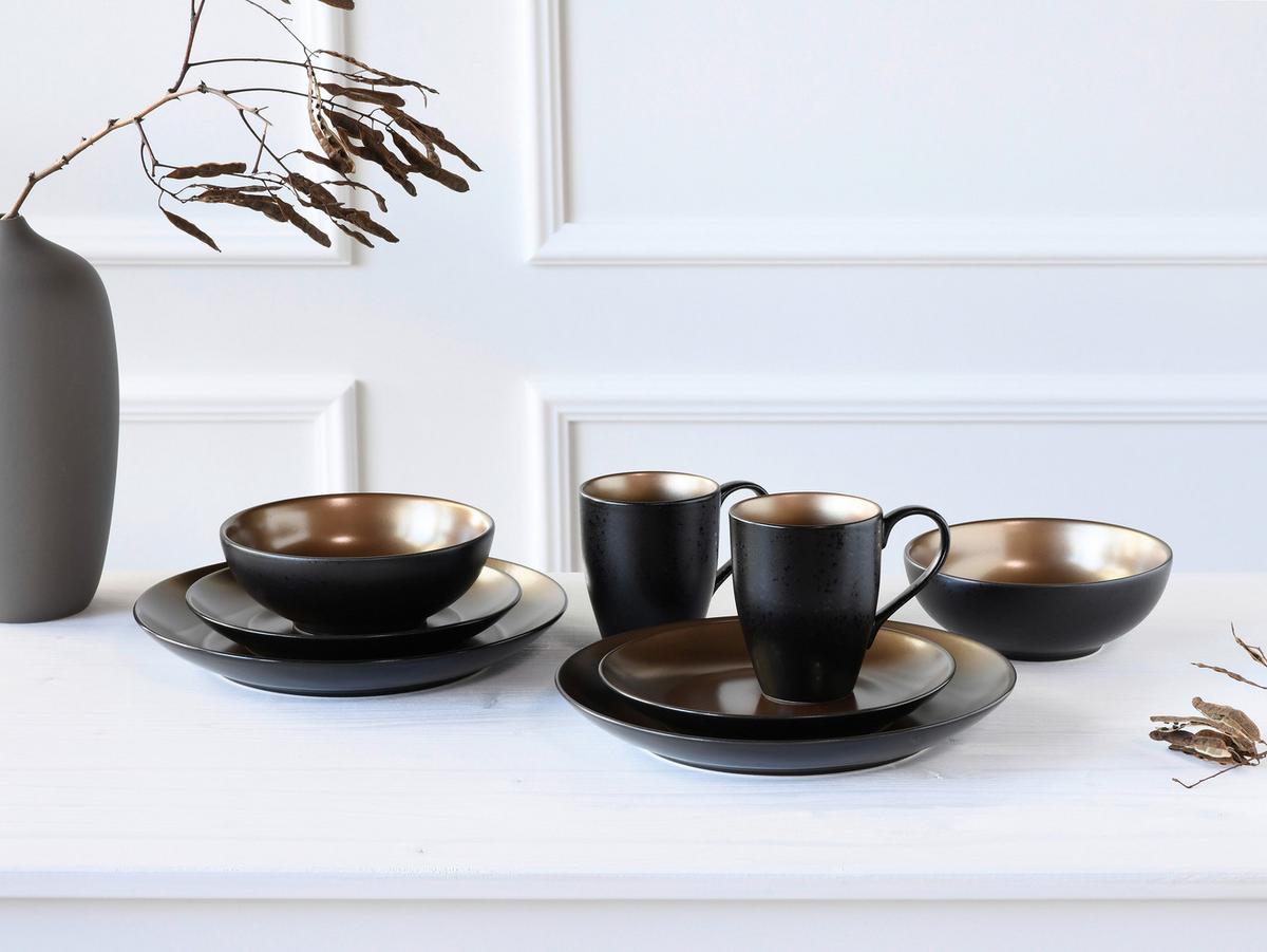 Kombinovaný servis čierna/zlatá - čierna/zlatá, keramika (29,5/29,5/28cm) - Creatable